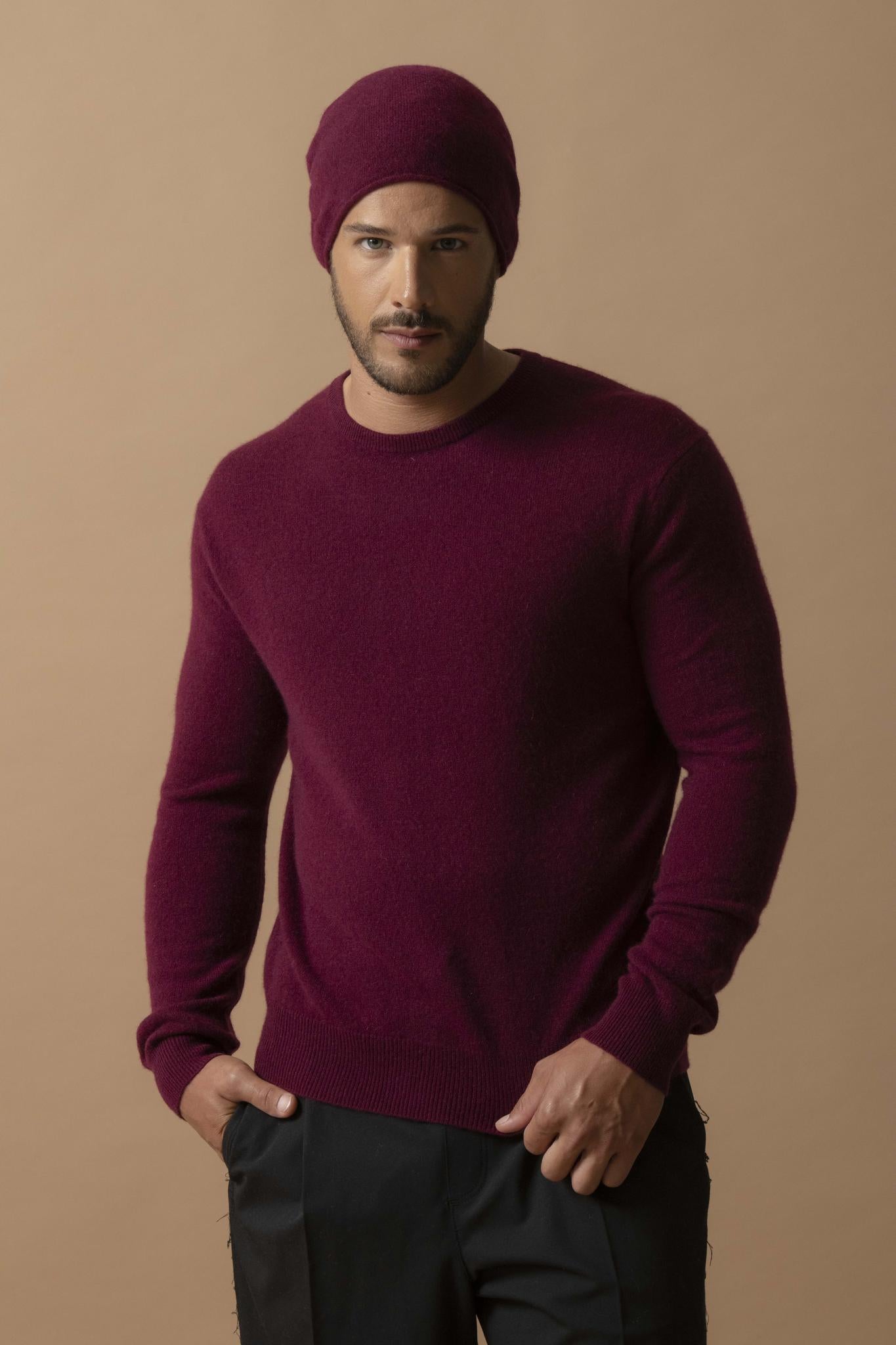 BLAKE pull col rond bordeaux 100% cachemire
