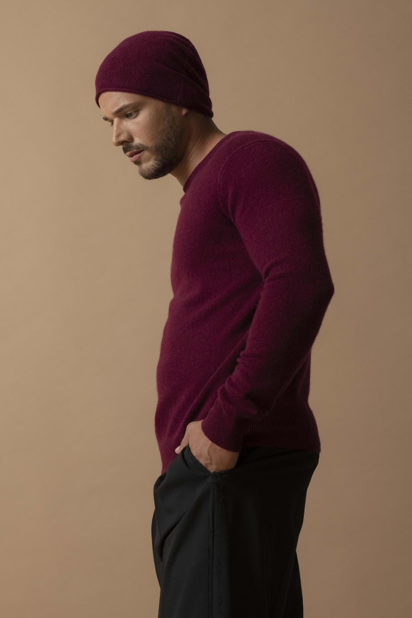 BLAKE pull col rond bordeaux 100% cachemire