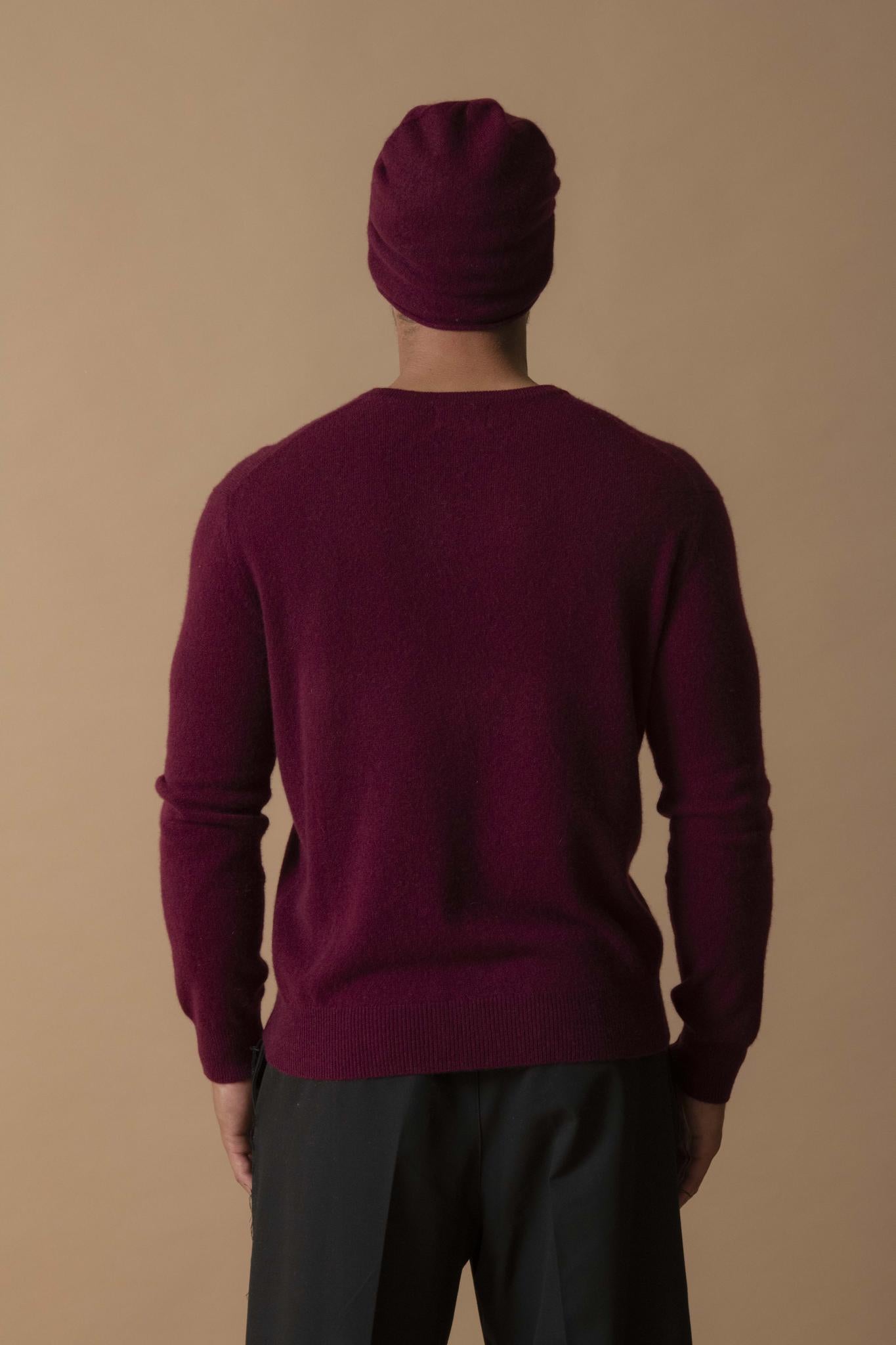 BLAKE pull col rond bordeaux 100% cachemire