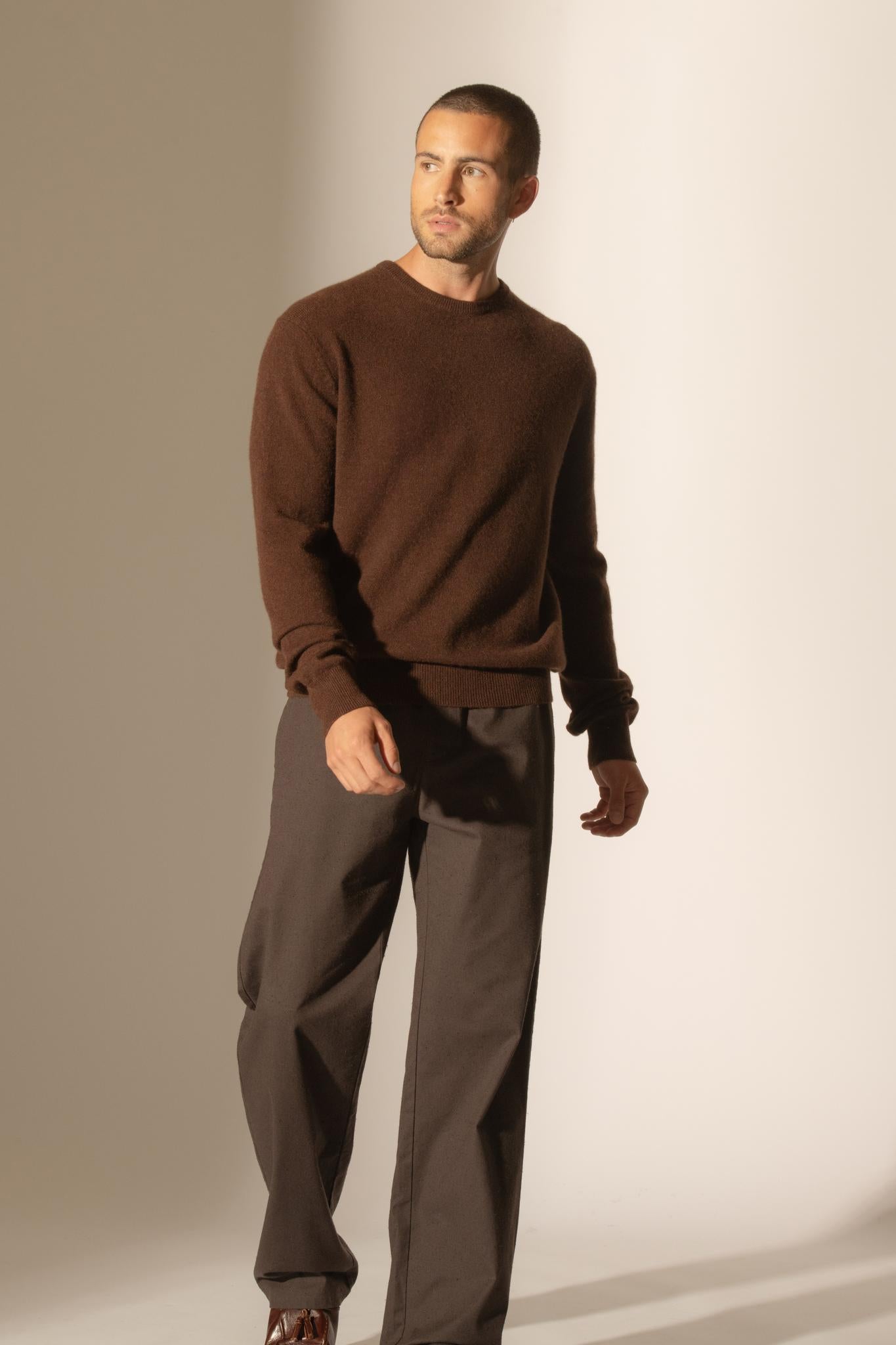 BLAKE pull col rond café 100% cachemire