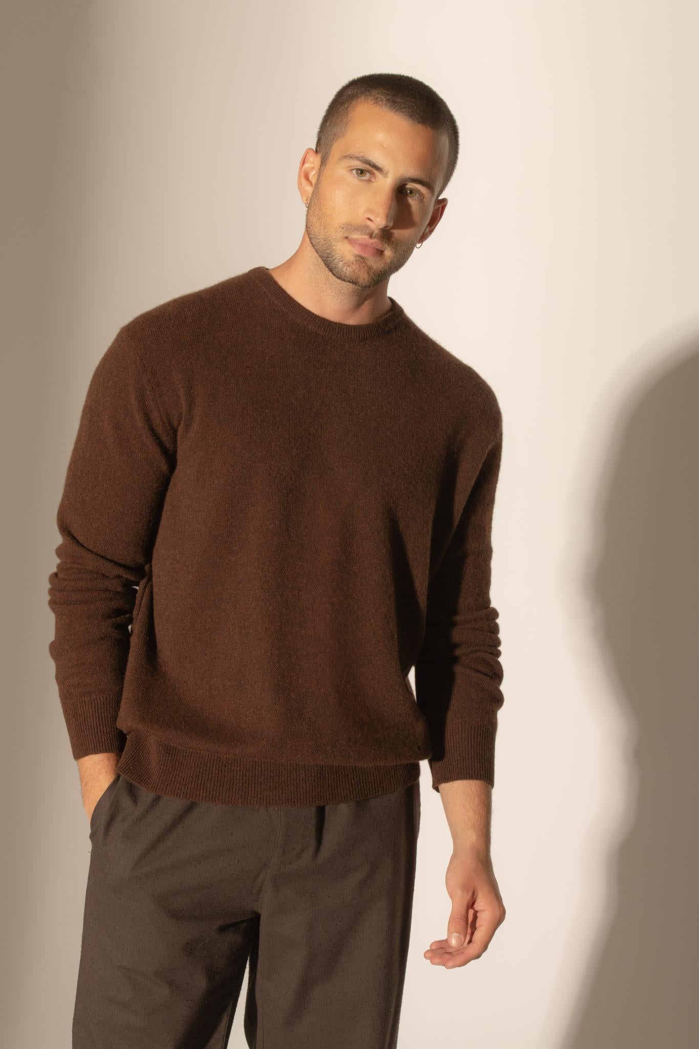 BLAKE pull col rond café 100% cachemire