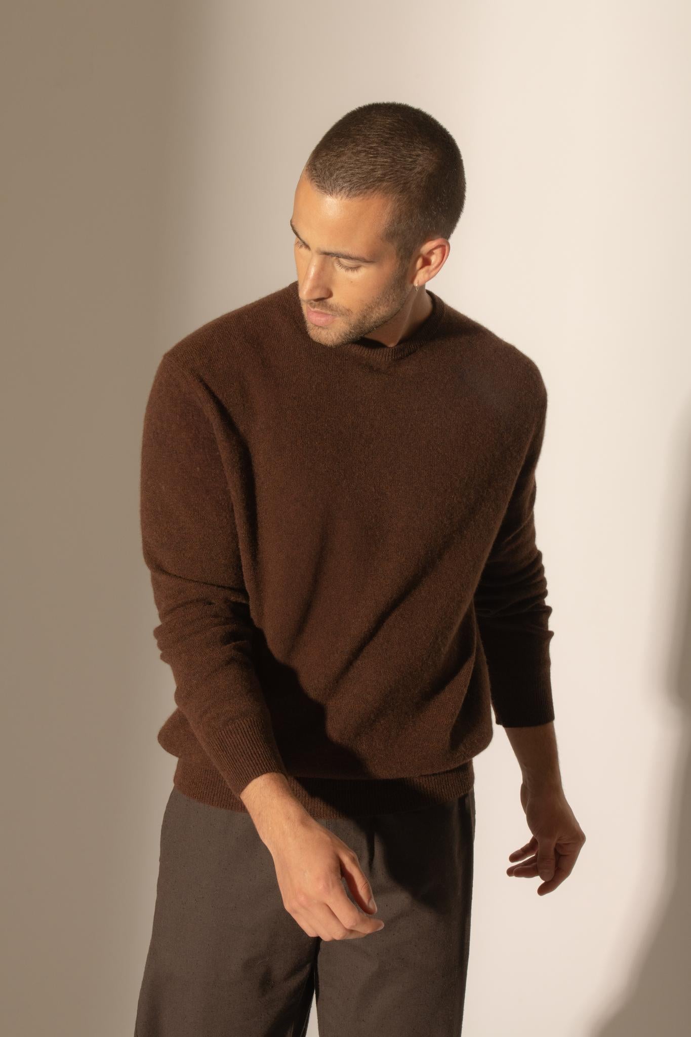 BLAKE pull col rond café 100% cachemire