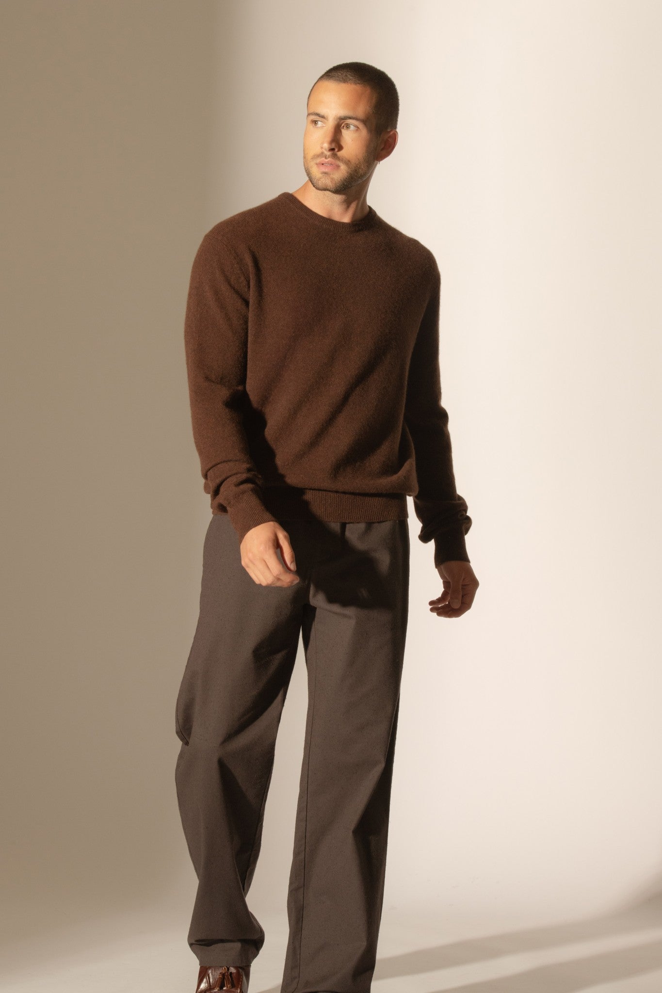 blake pull col rond café 100% cachemire