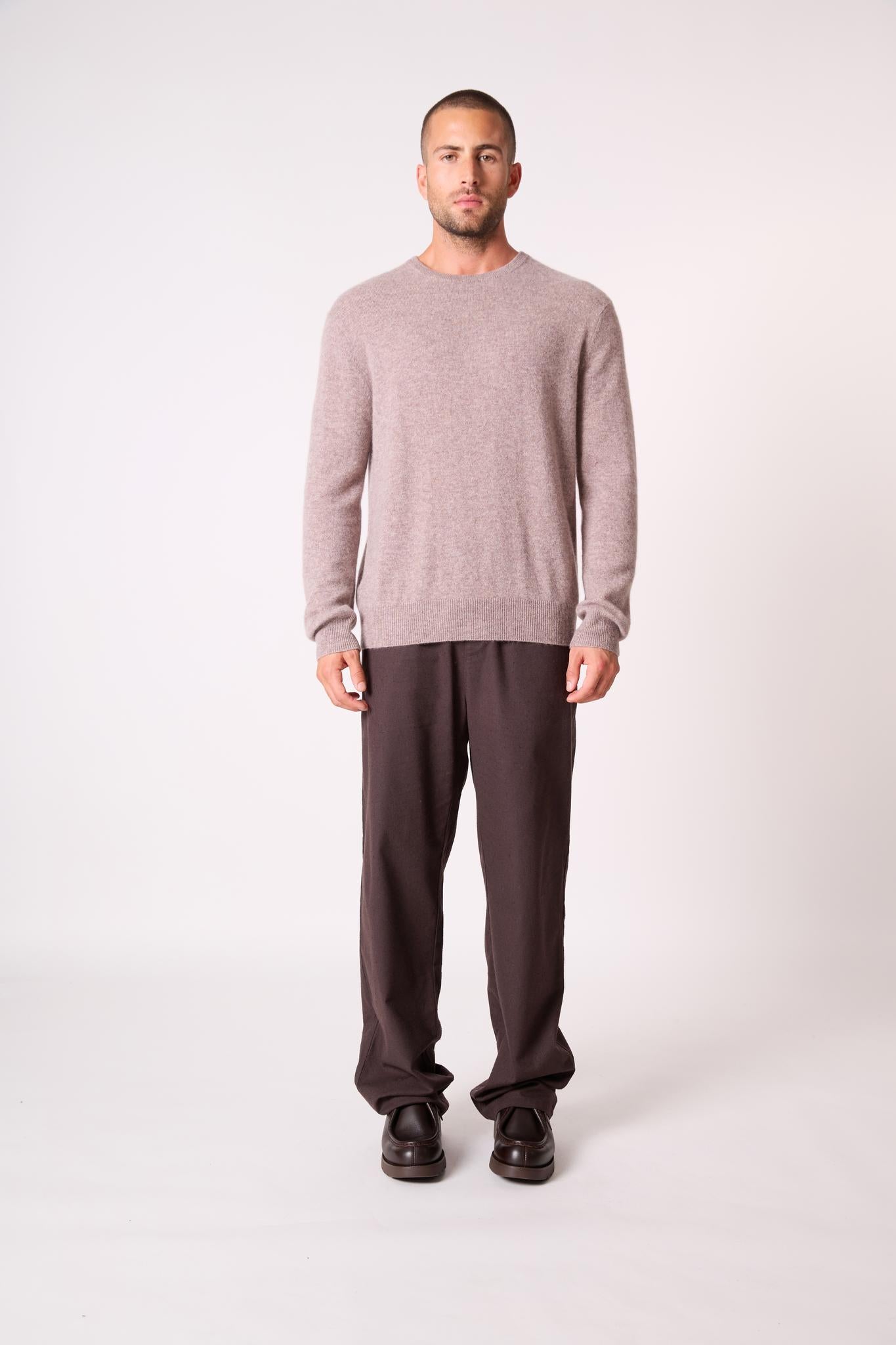 BLAKE pull col rond caribou chiné 100% cachemire