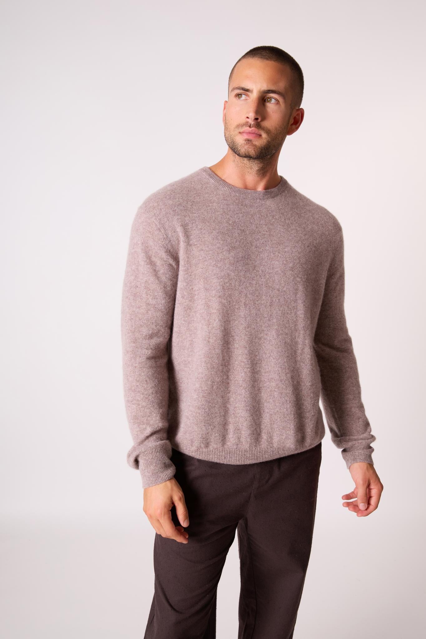 BLAKE pull col rond caribou chiné 100% cachemire