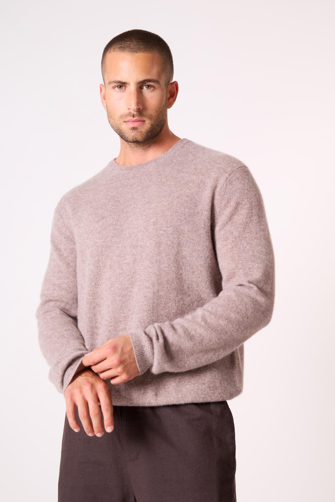 BLAKE pull col rond caribou chiné 100% cachemire