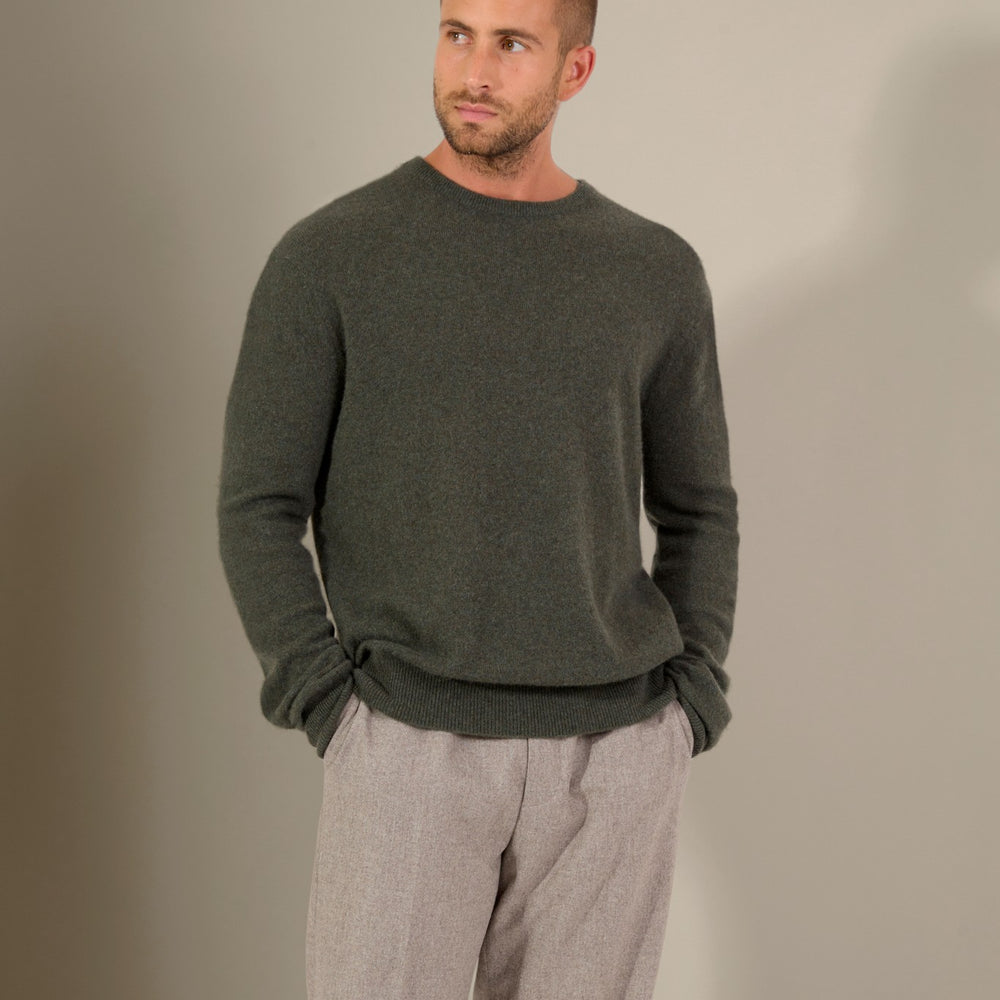 blake pull col rond kaki chiné 100% cachemire