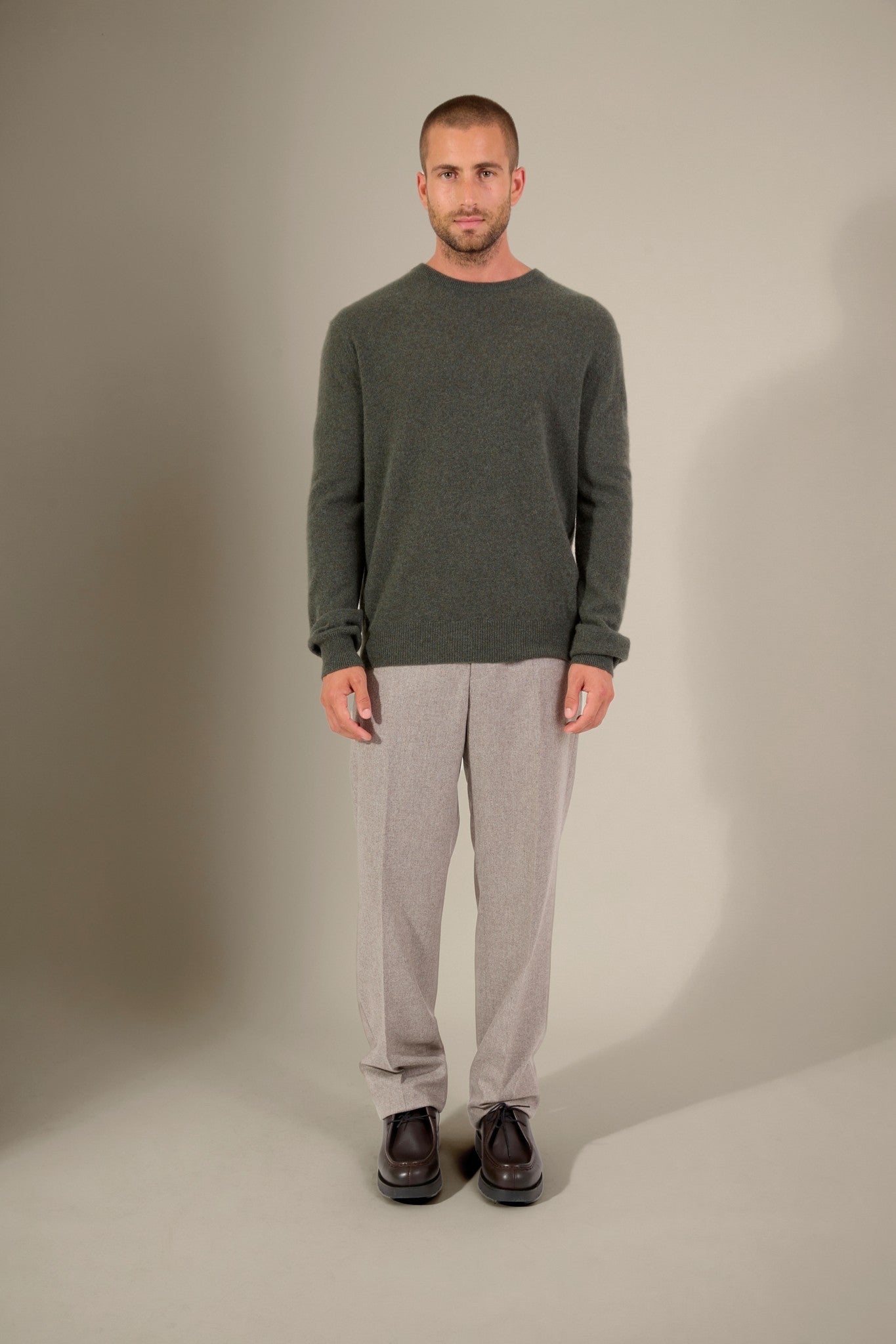 blake pull col rond kaki chiné 100% cachemire