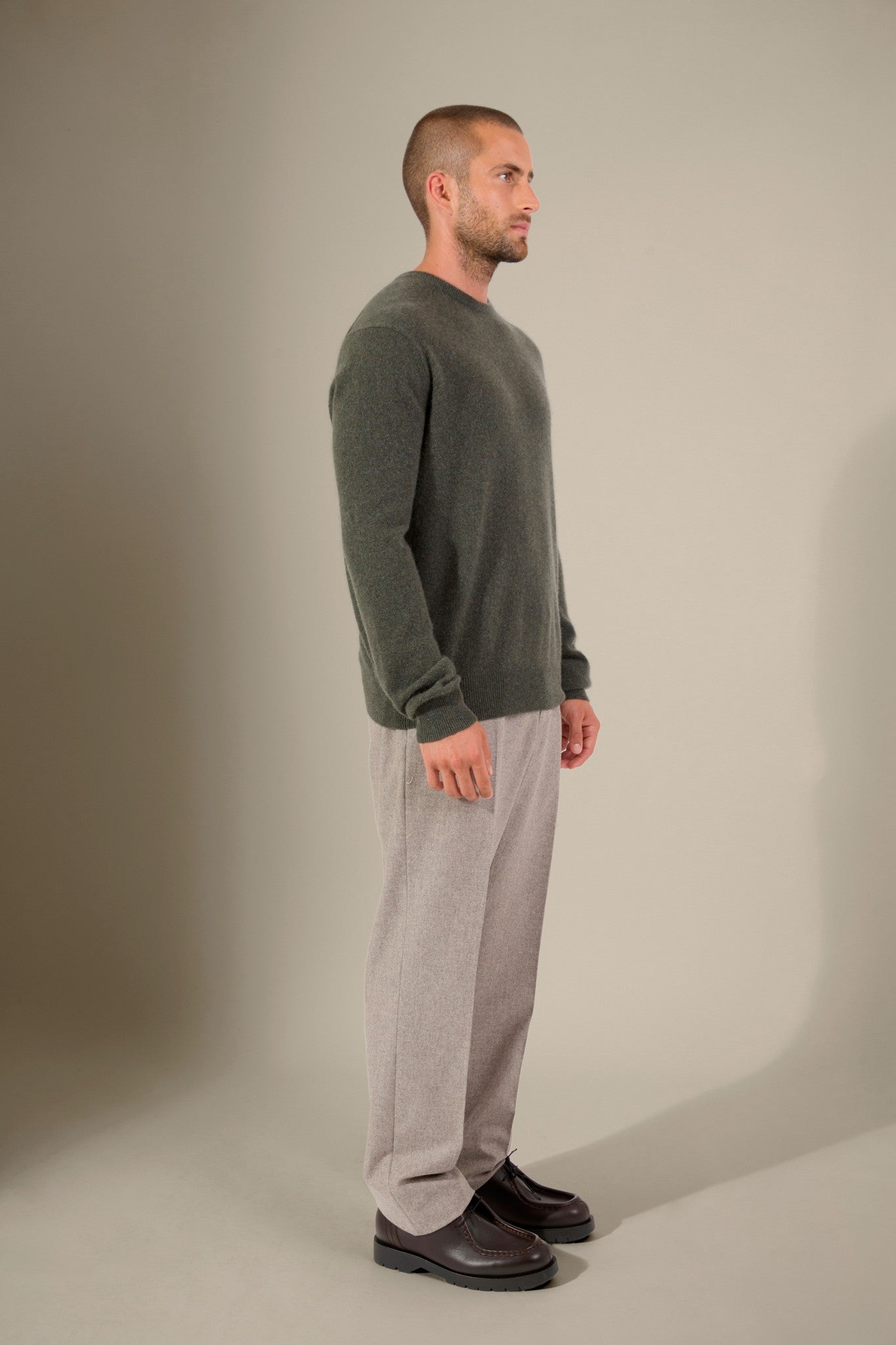 blake pull col rond kaki chiné 100% cachemire