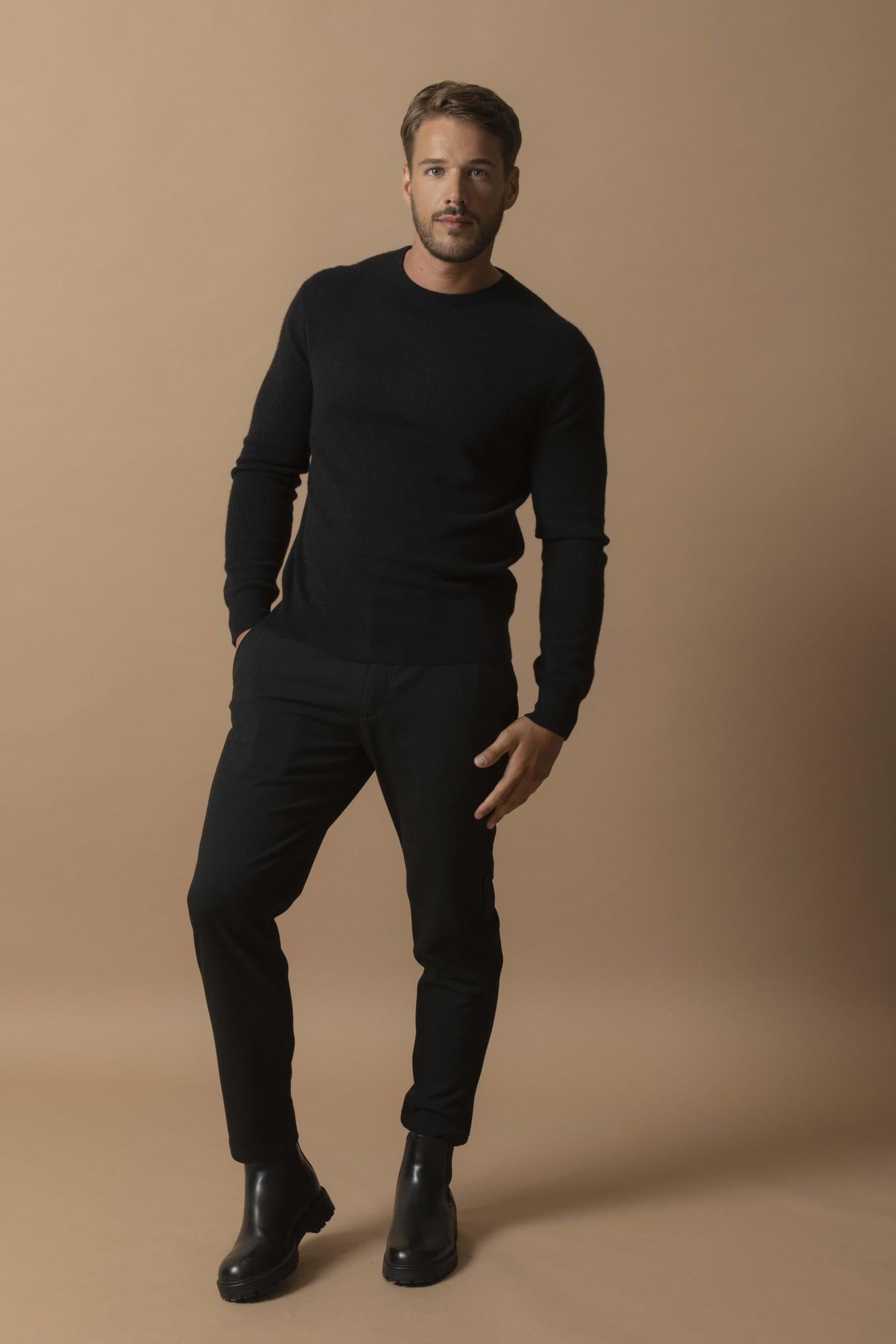 BLAKE pull col rond noir 100% cachemire