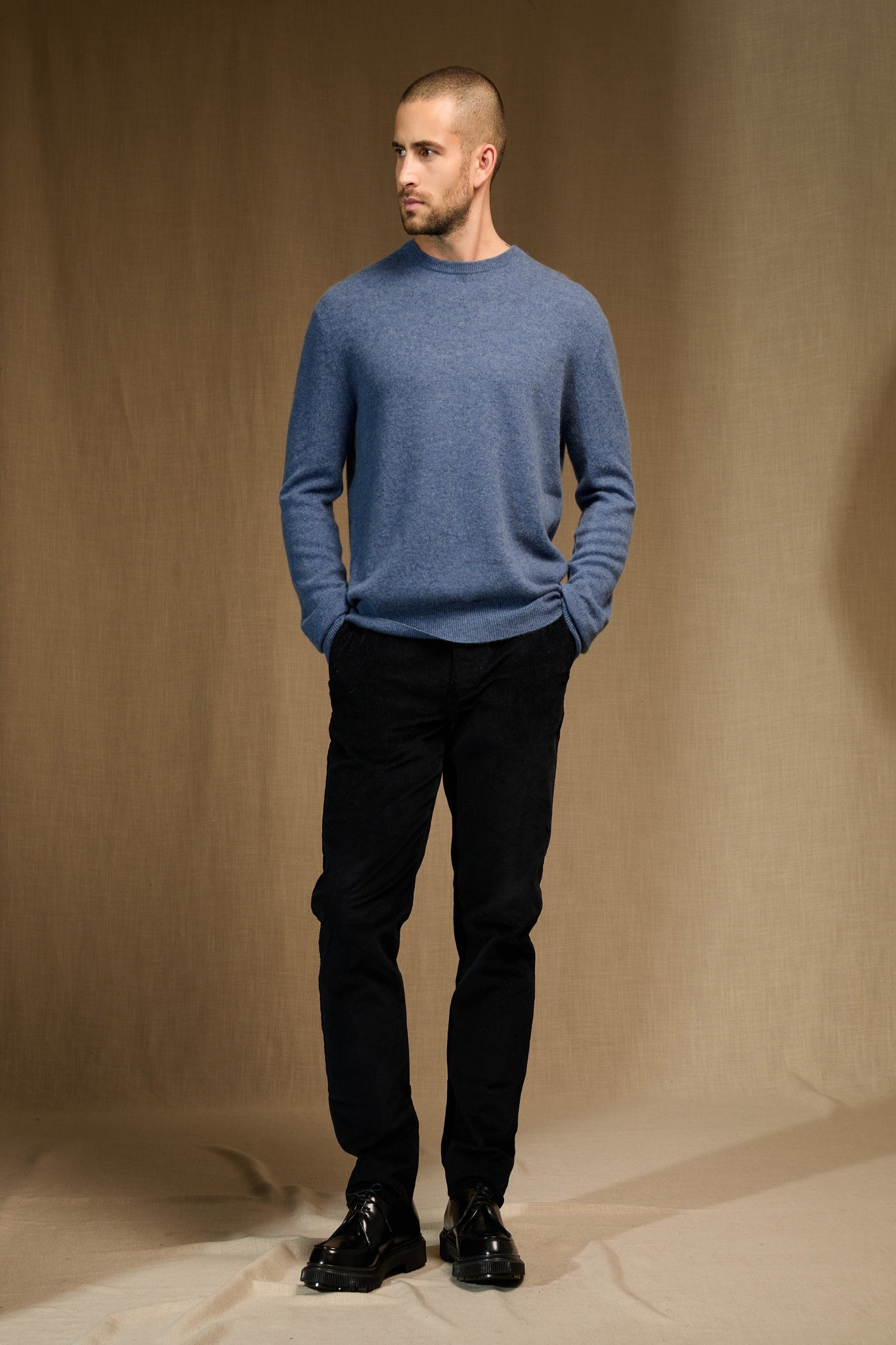 blake pull col rond petrole chiné 100% cachemire