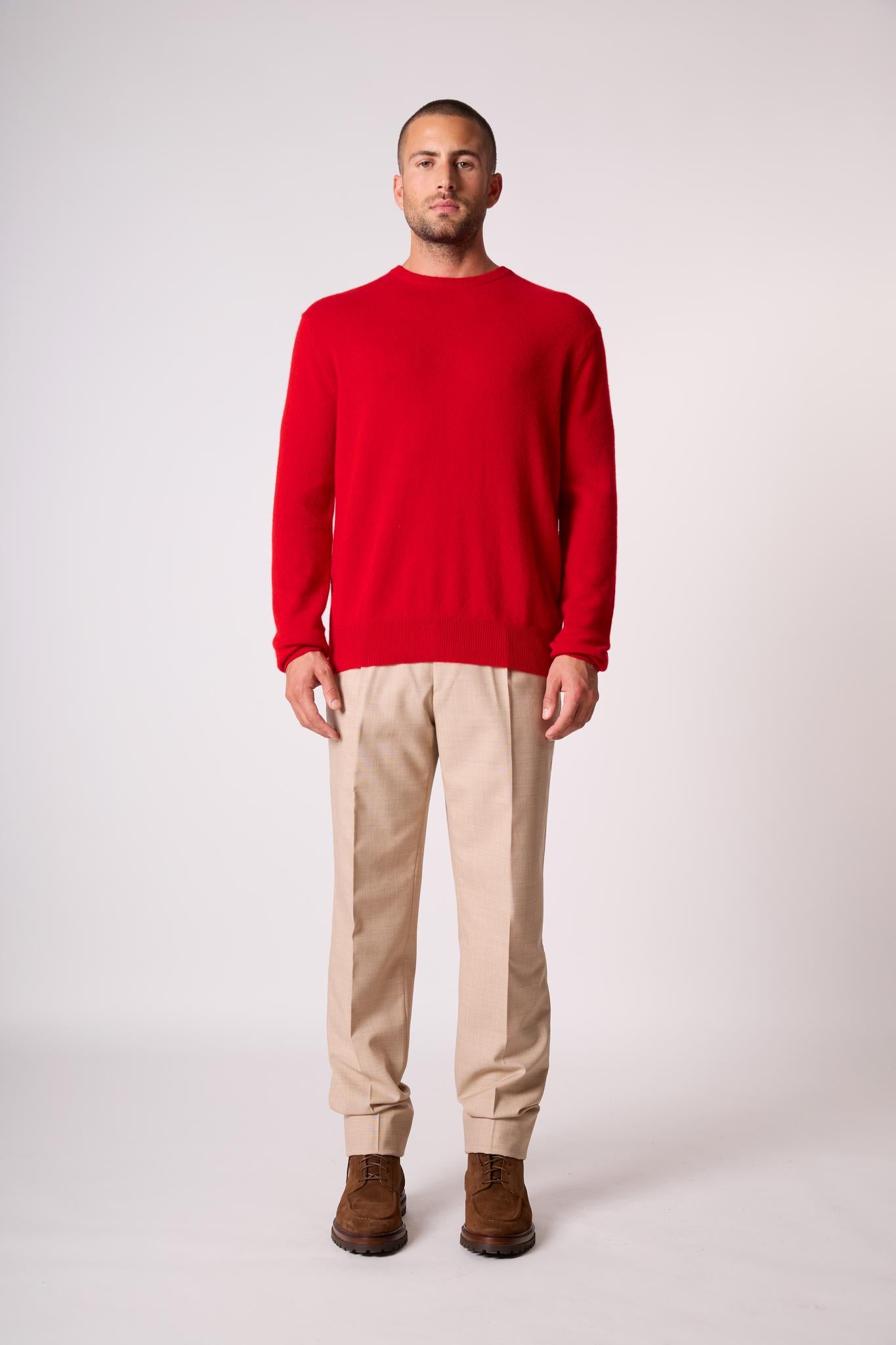 BLAKE pull col rond rouge 100% cachemire