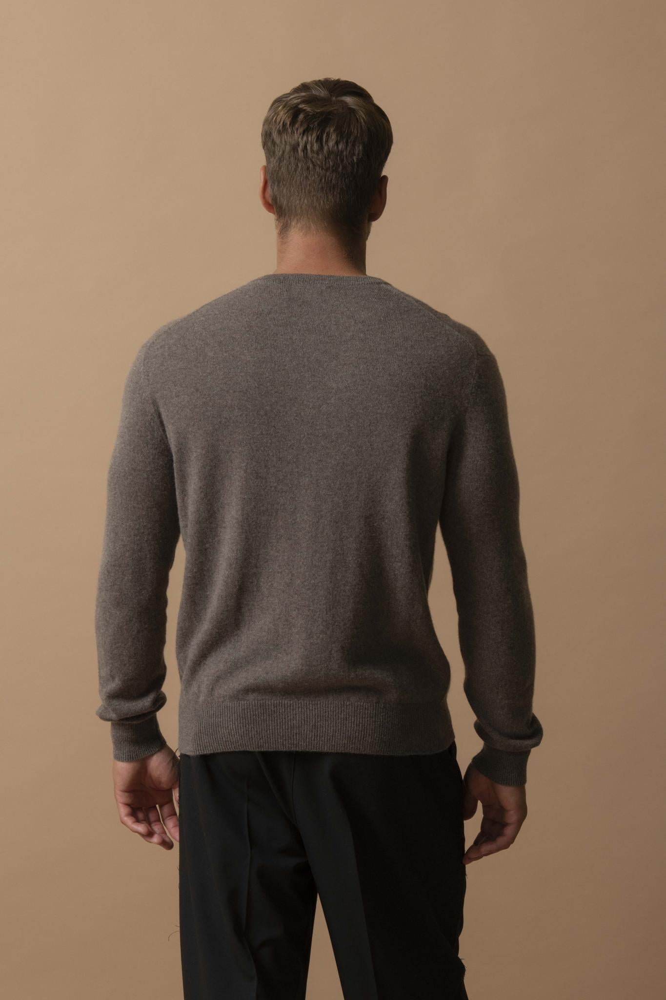 BLAKE pull col rond taupe chiné 100% cachemire