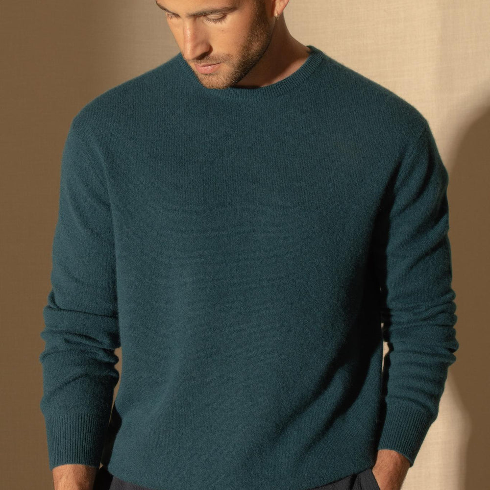 BLAKE pull col rond vert canard 100% cachemire