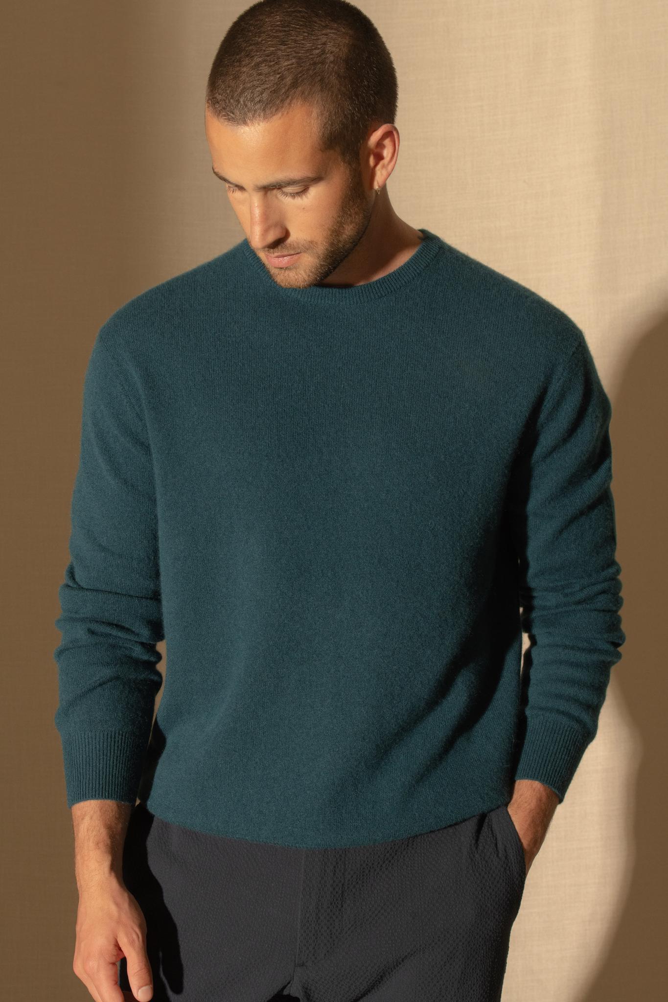 BLAKE pull col rond vert canard 100% cachemire