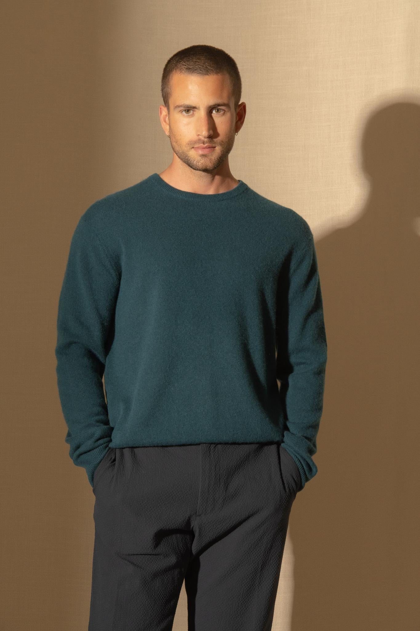 BLAKE pull col rond vert canard 100% cachemire