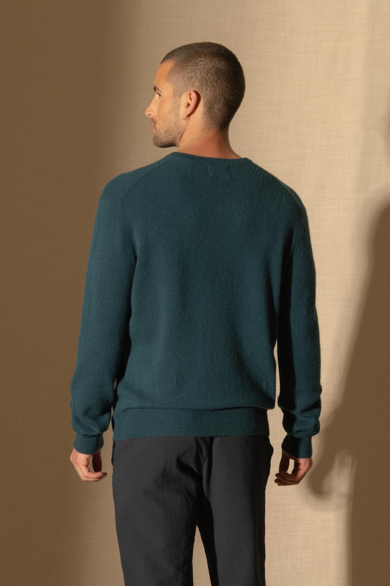 BLAKE pull col rond vert canard 100% cachemire
