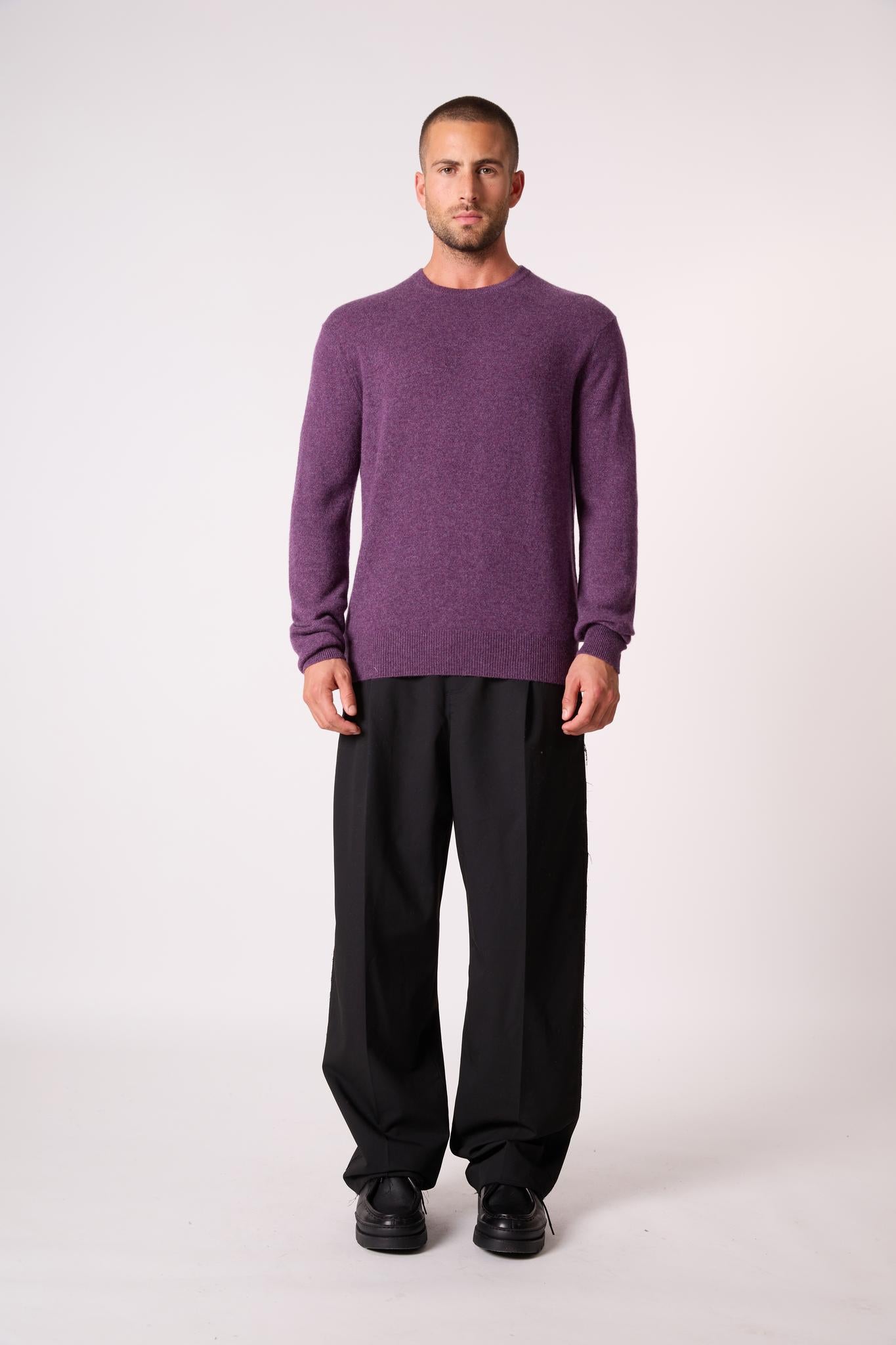 BLAKE pull col rond violet chiné 100% cachemire