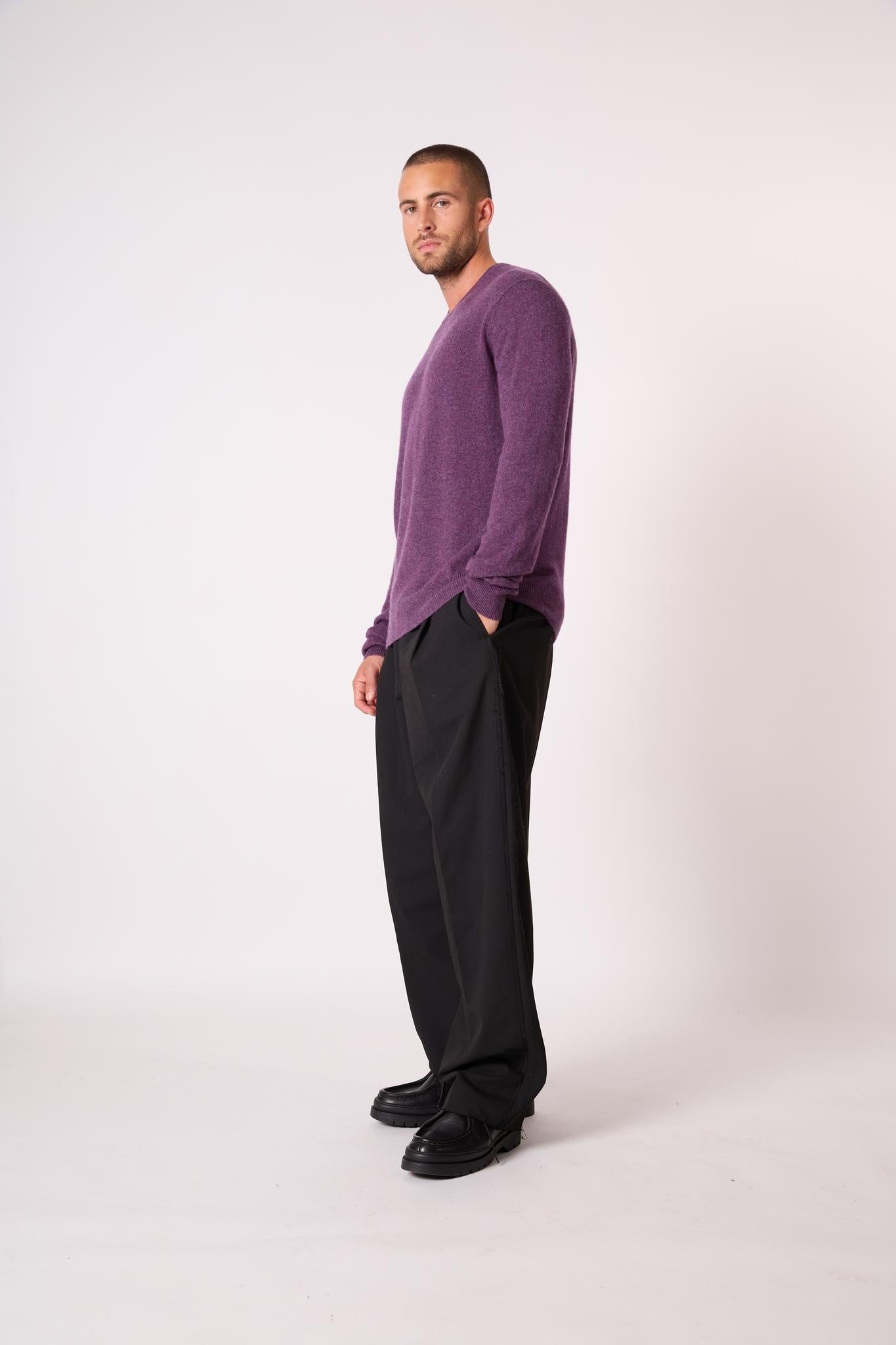 BLAKE pull col rond violet chiné 100% cachemire