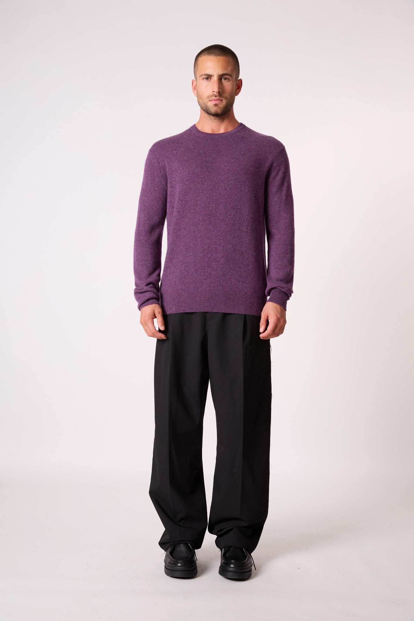 blake pull col rond violet chiné 100% cachemire