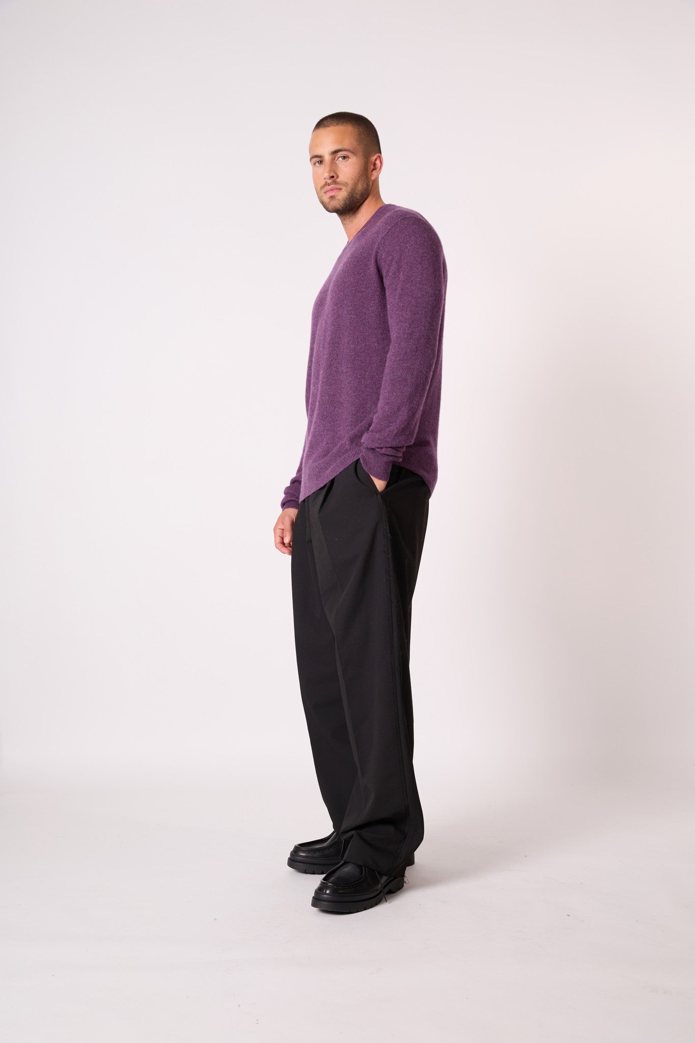 blake pull col rond violet chiné 100% cachemire