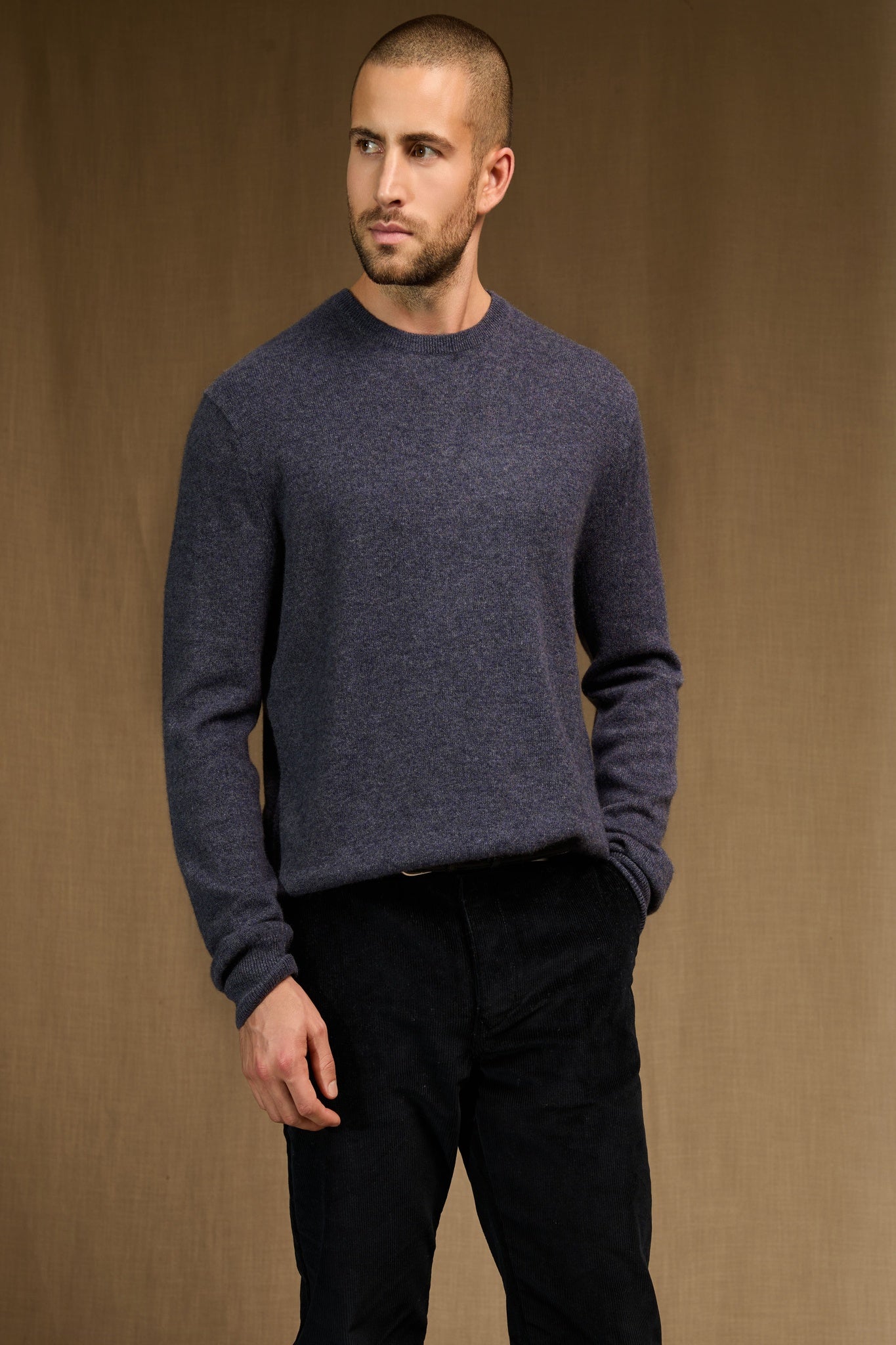 blake pull col rond violet gris chiné 100% cachemire