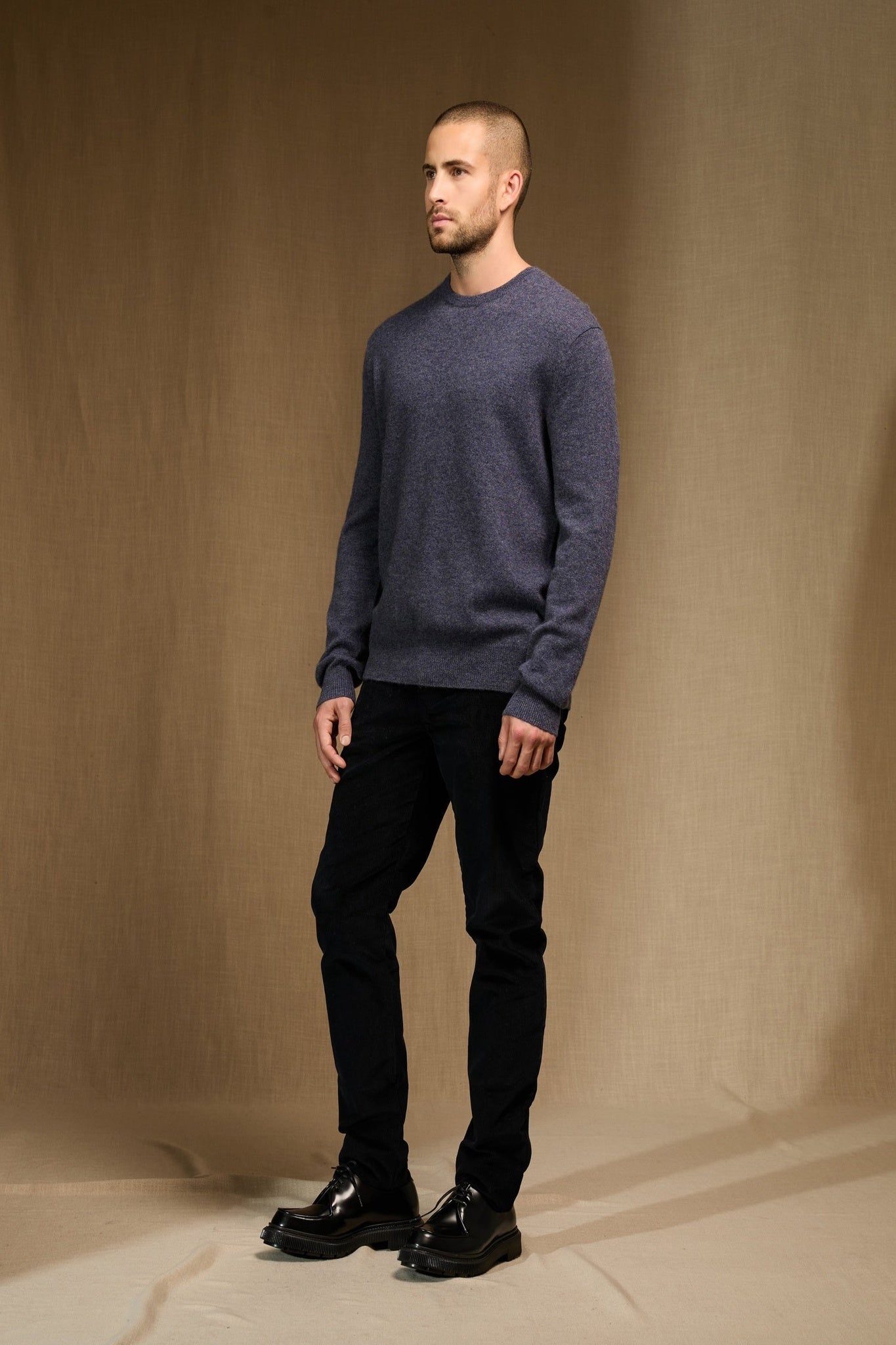 blake pull col rond violet gris chiné 100% cachemire