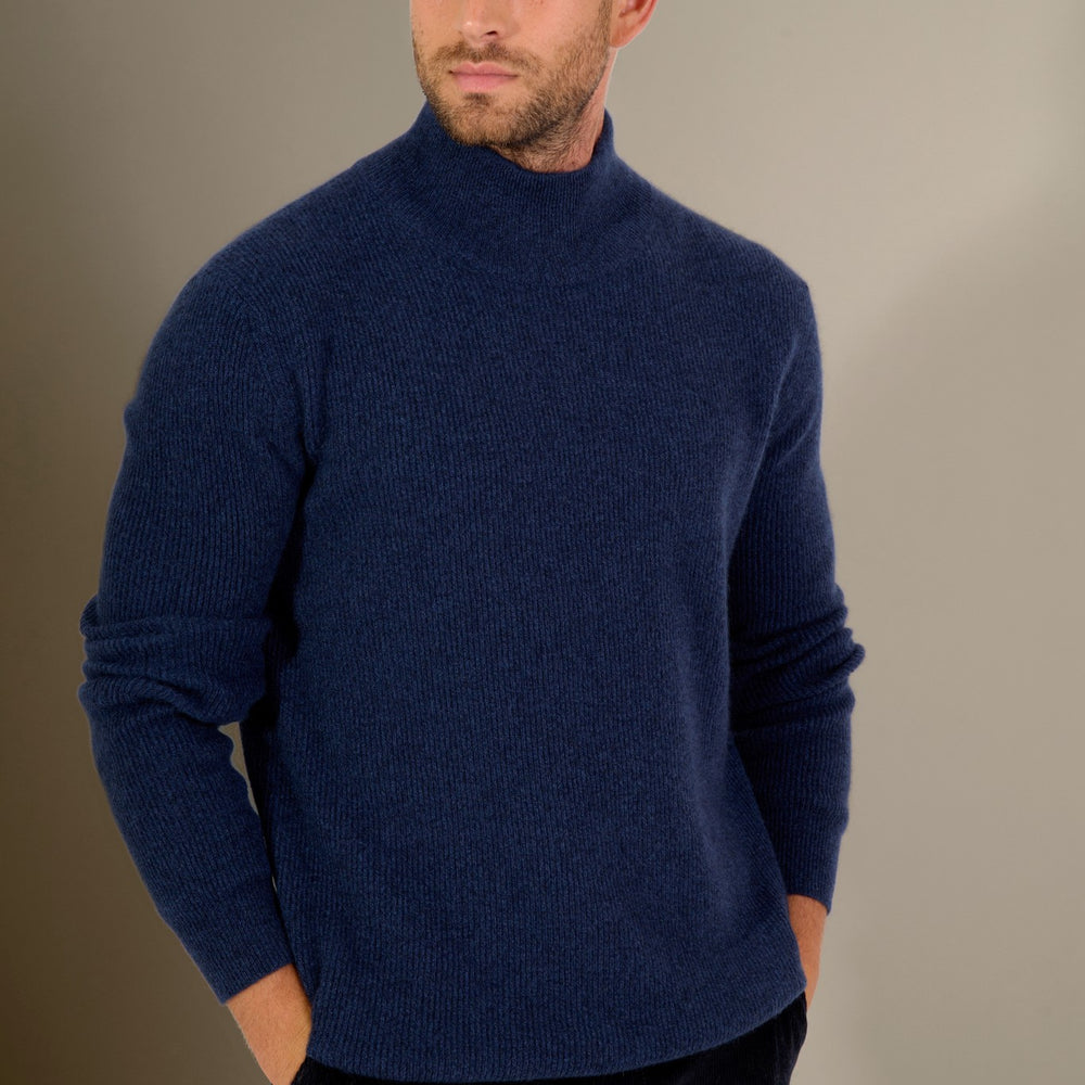 capri pull col montant bleu nuit chiné 100% cachemire