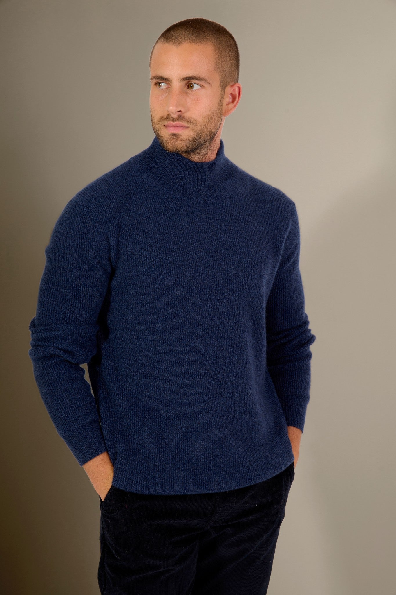 capri pull col montant bleu nuit chiné 100% cachemire