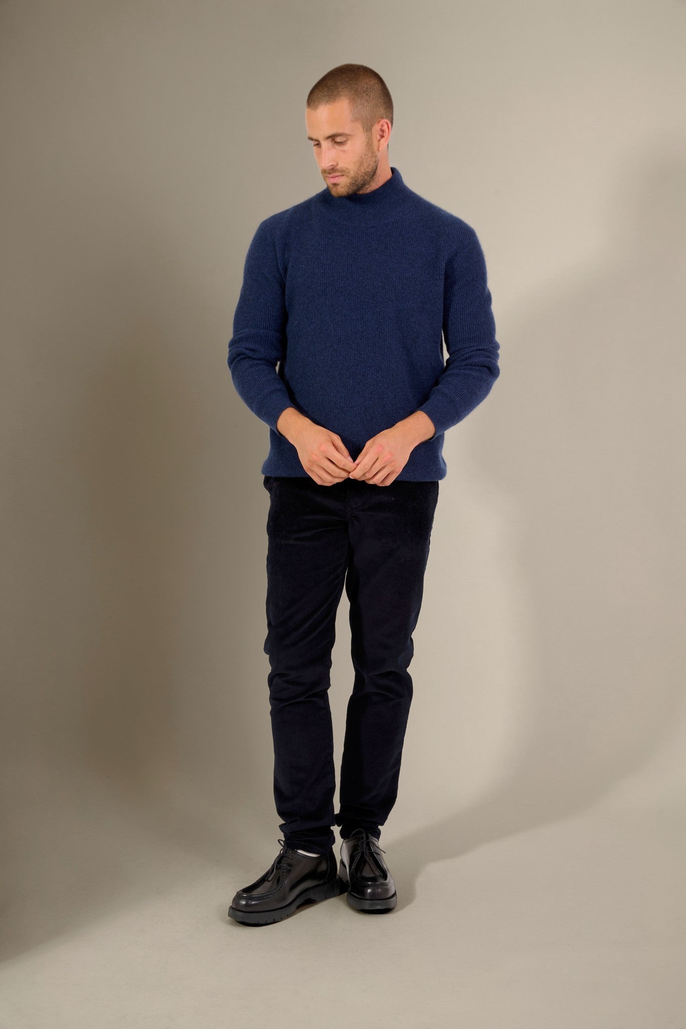 capri pull col montant bleu nuit chiné 100% cachemire