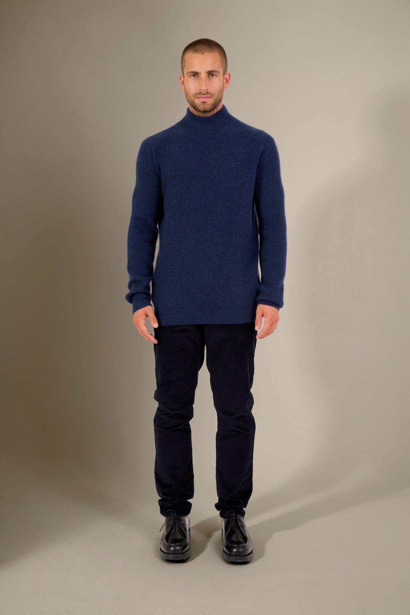 capri pull col montant bleu nuit chiné 100% cachemire