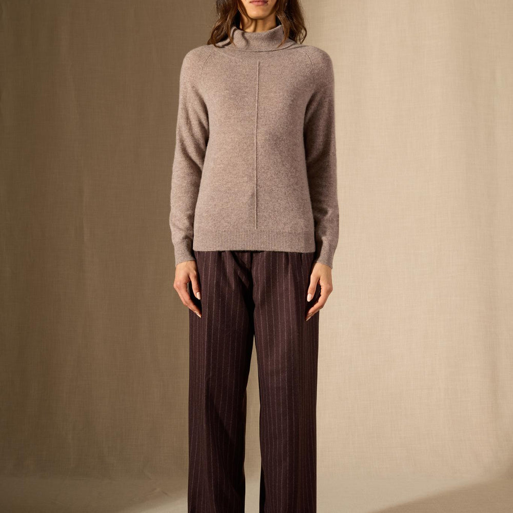 CARRICK pull col roulé caribou chiné 100% cachemire