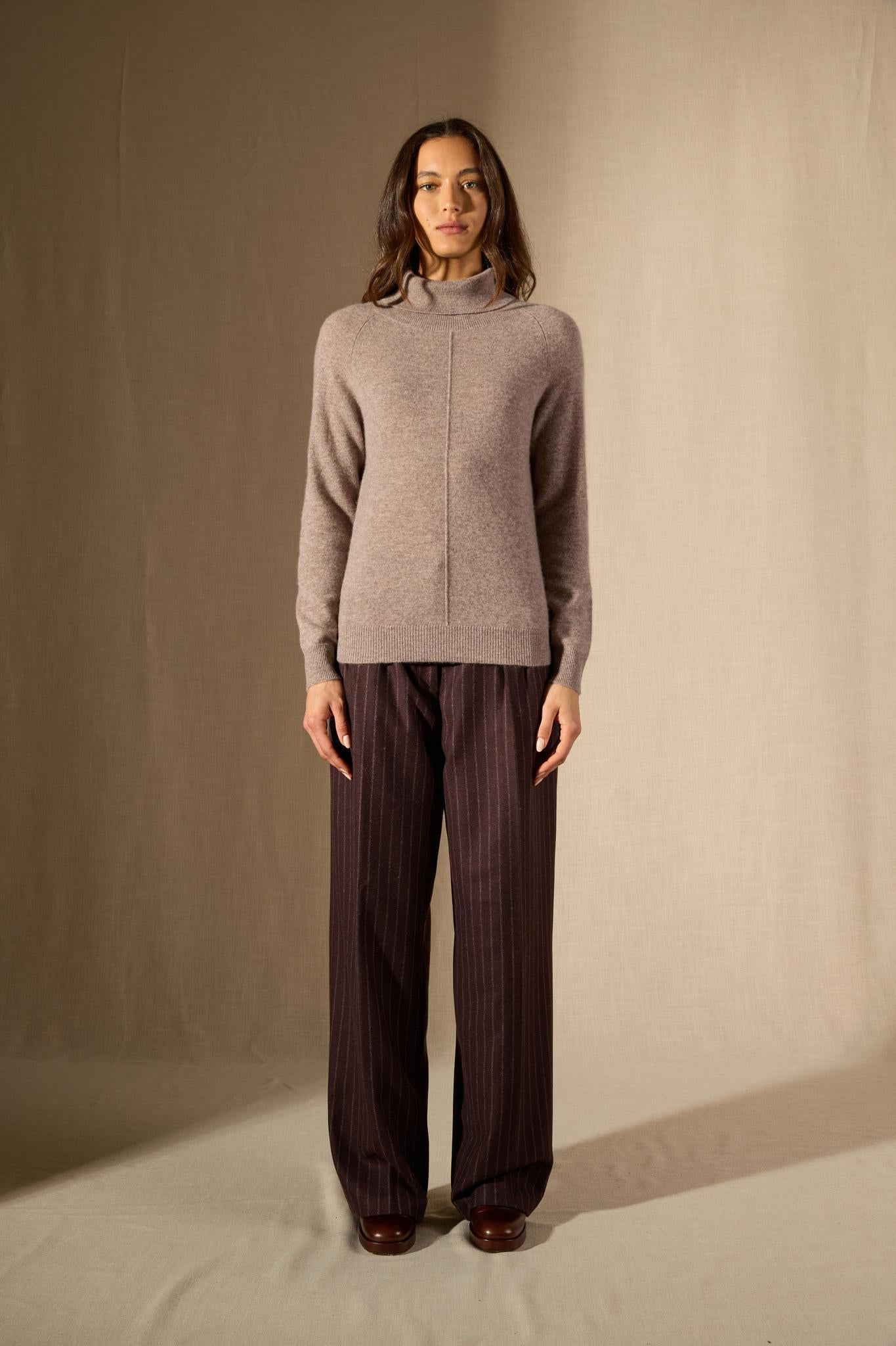 CARRICK pull col roulé caribou chiné 100% cachemire