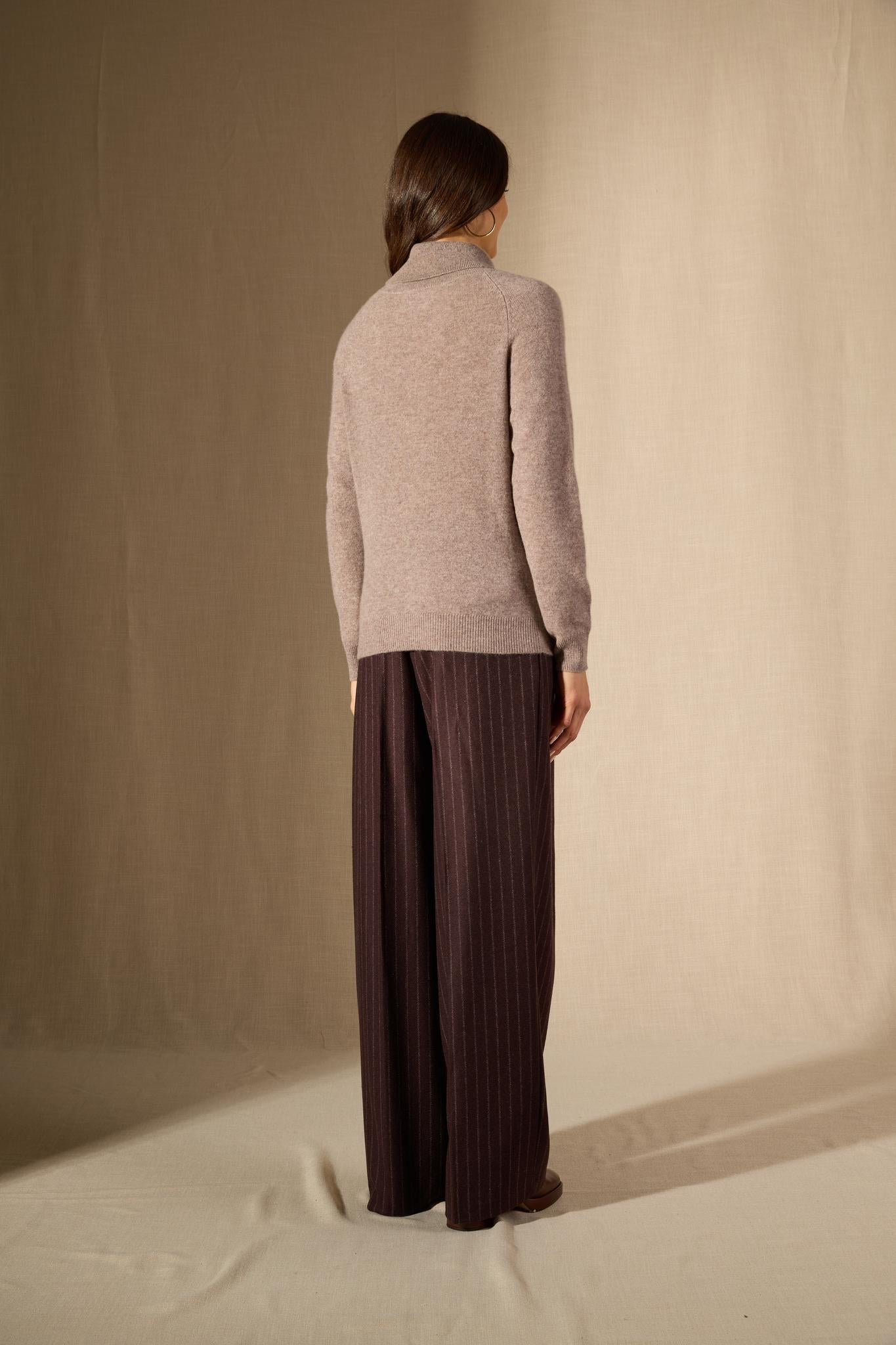 CARRICK pull col roulé caribou chiné 100% cachemire