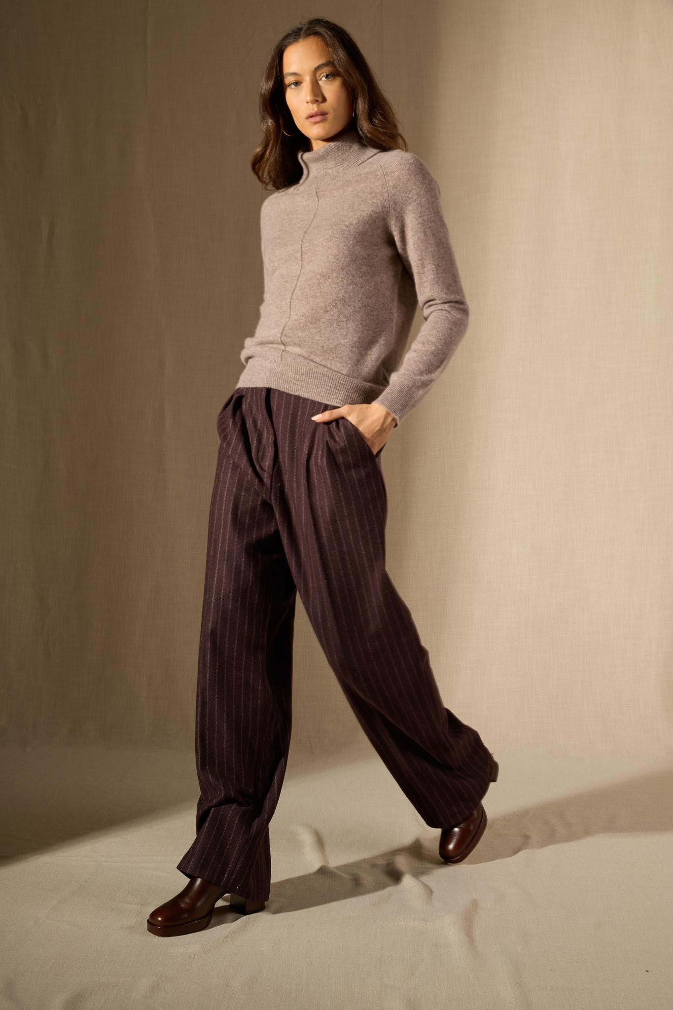 CARRICK pull col roulé caribou chiné 100% cachemire