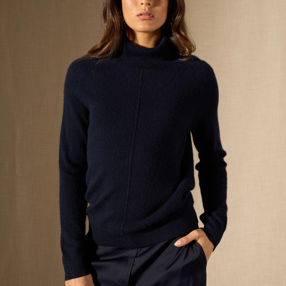CARRICK pull col roulé navy 100% cachemire
