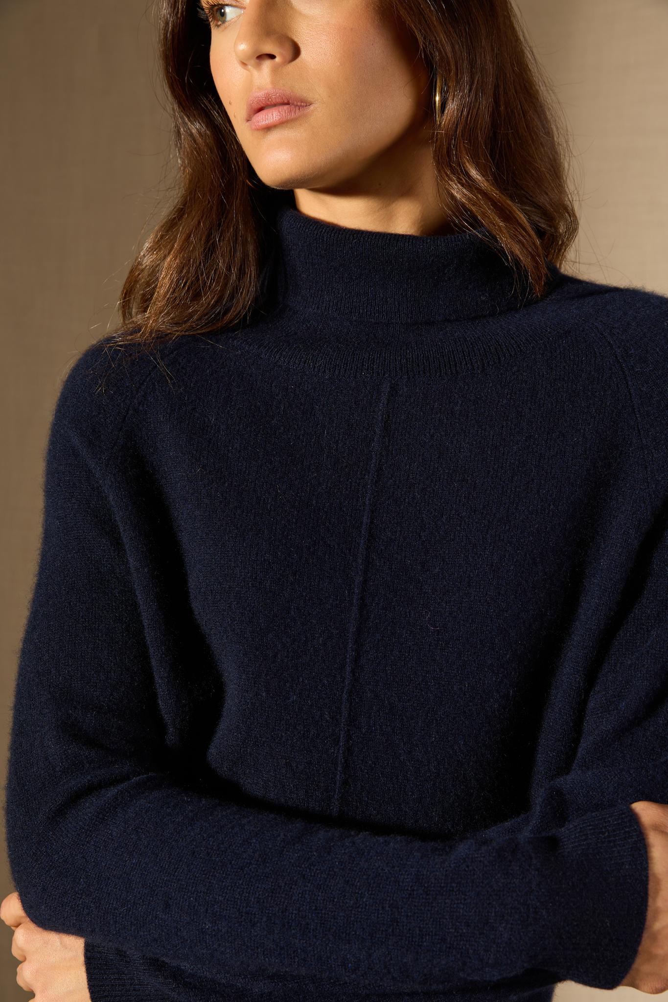 CARRICK pull col roulé navy 100% cachemire
