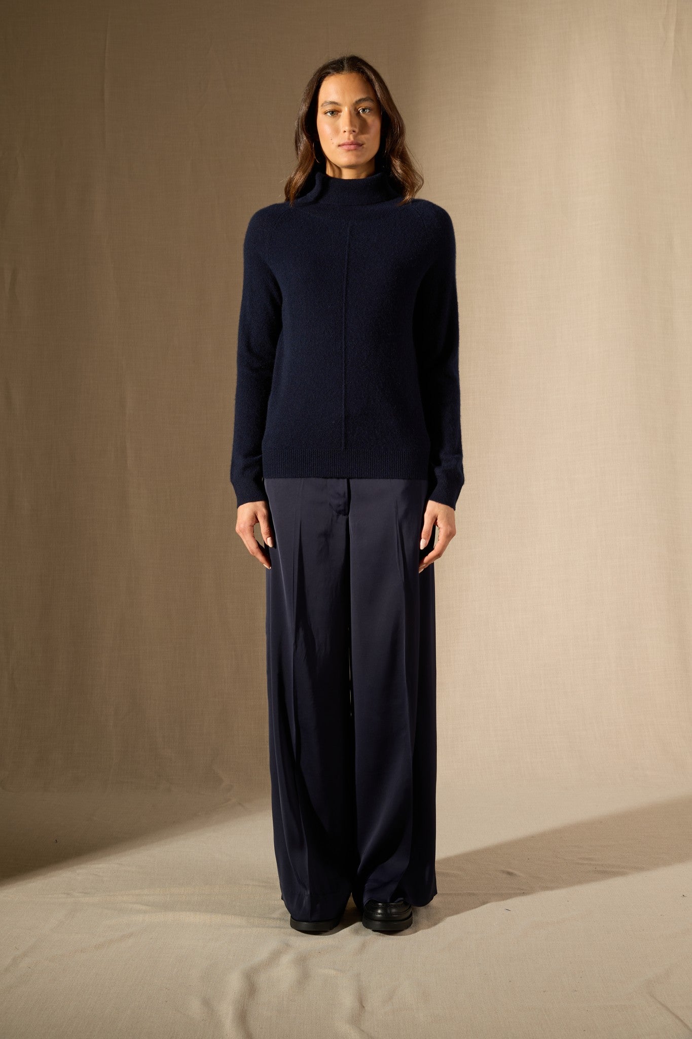 carrick pull col roulé navy 100% cachemire