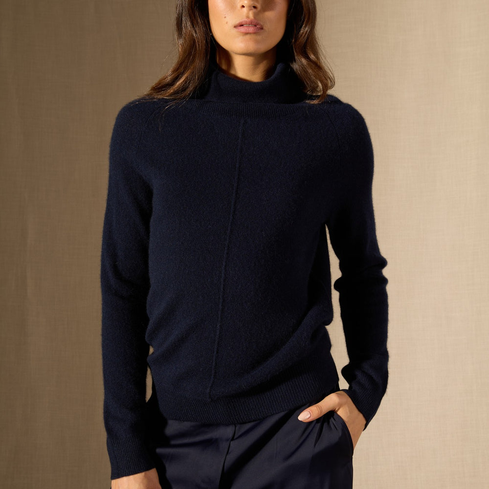 carrick pull col roulé navy 100% cachemire