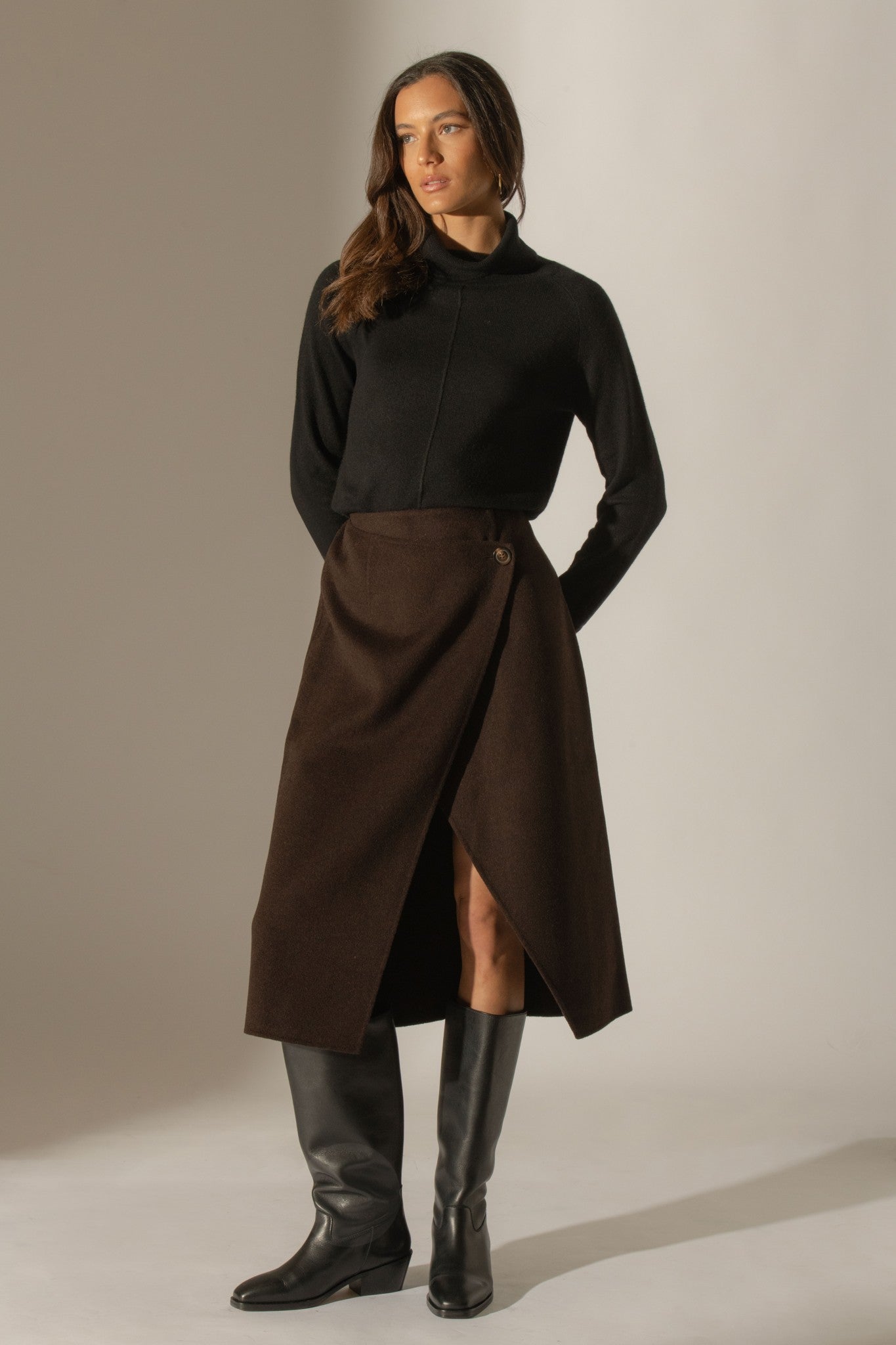 carrick pull col roulé noir 100% cachemire