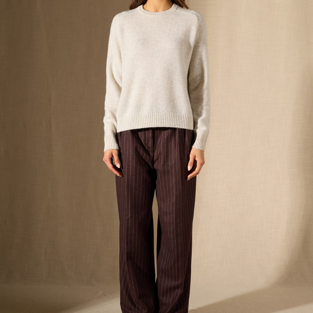 cassia pull col rond 4 fils gris perle chiné 100% cachemire