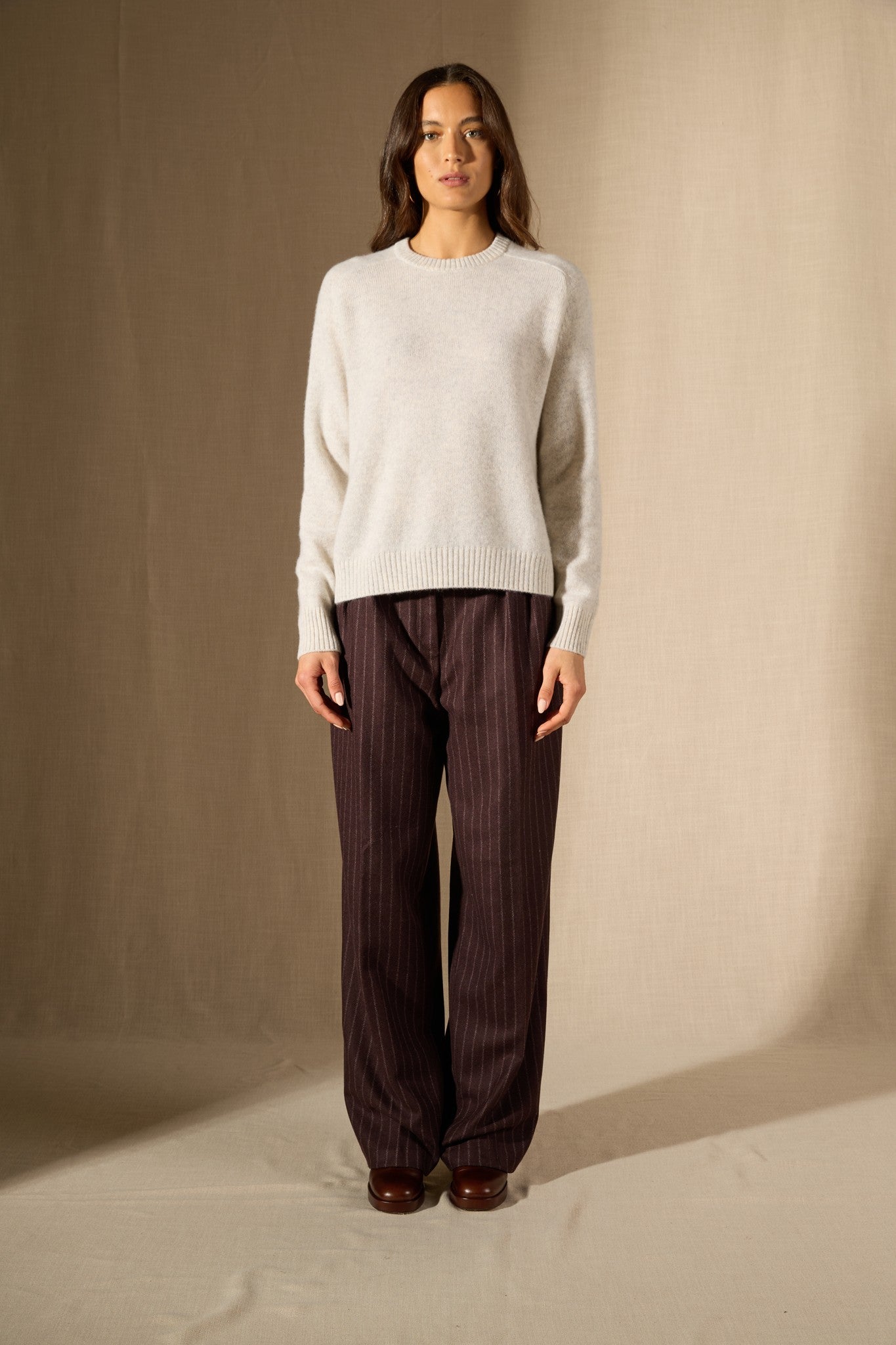 cassia pull col rond 4 fils gris perle chiné 100% cachemire