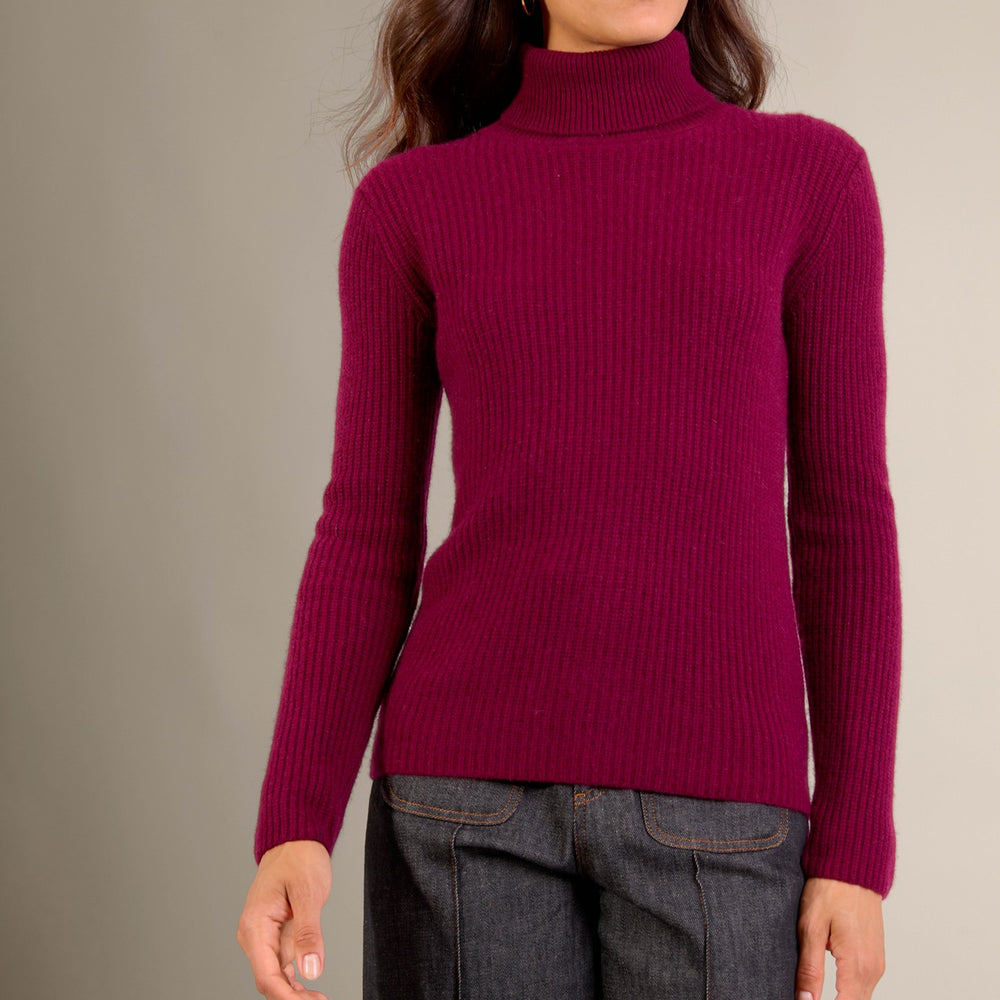celeste pull col roulé 4 fils bordeaux 100% cachemire