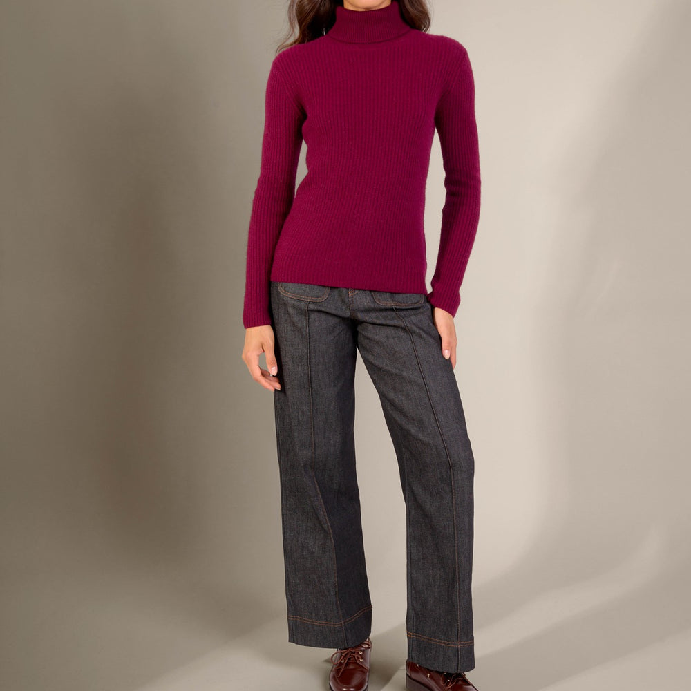 celeste pull col roulé 4 fils bordeaux 100% cachemire
