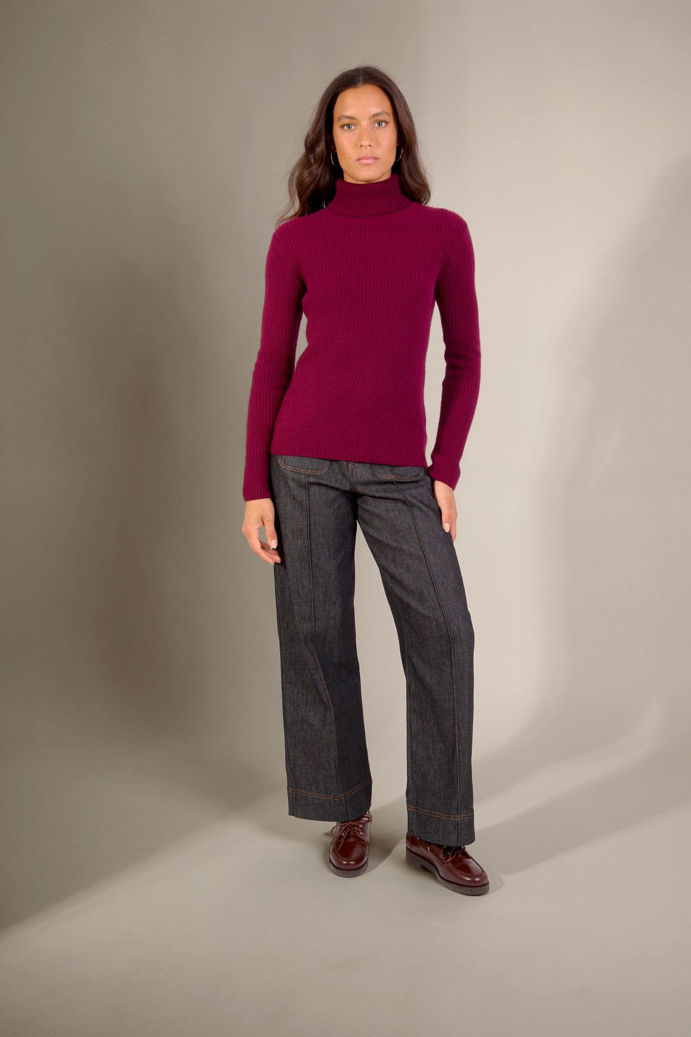celeste pull col roulé 4 fils bordeaux 100% cachemire