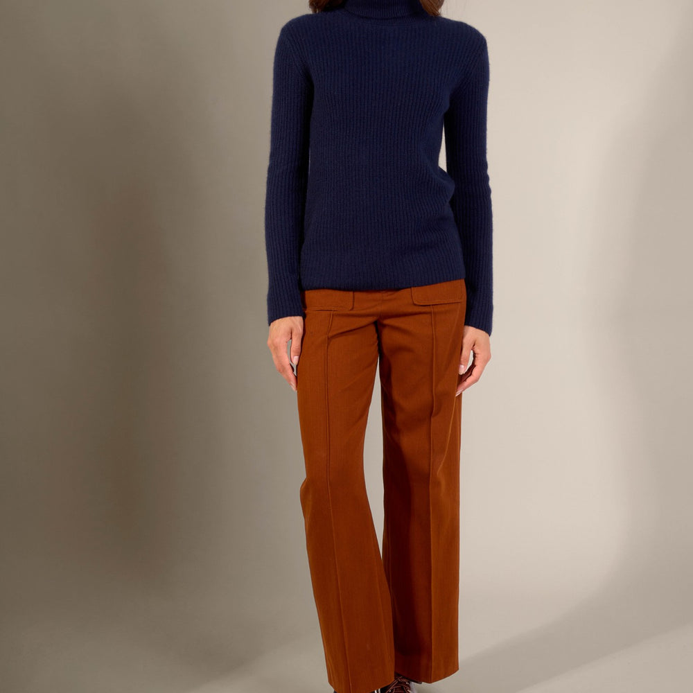 celeste pull col roulé 4 fils navy 100% cachemire