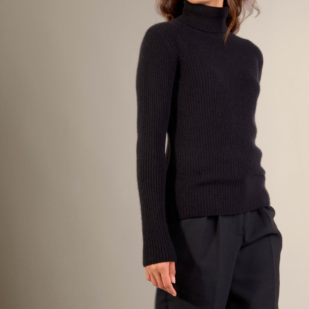 celeste pull col roulé 4 fils noir 100% cachemire