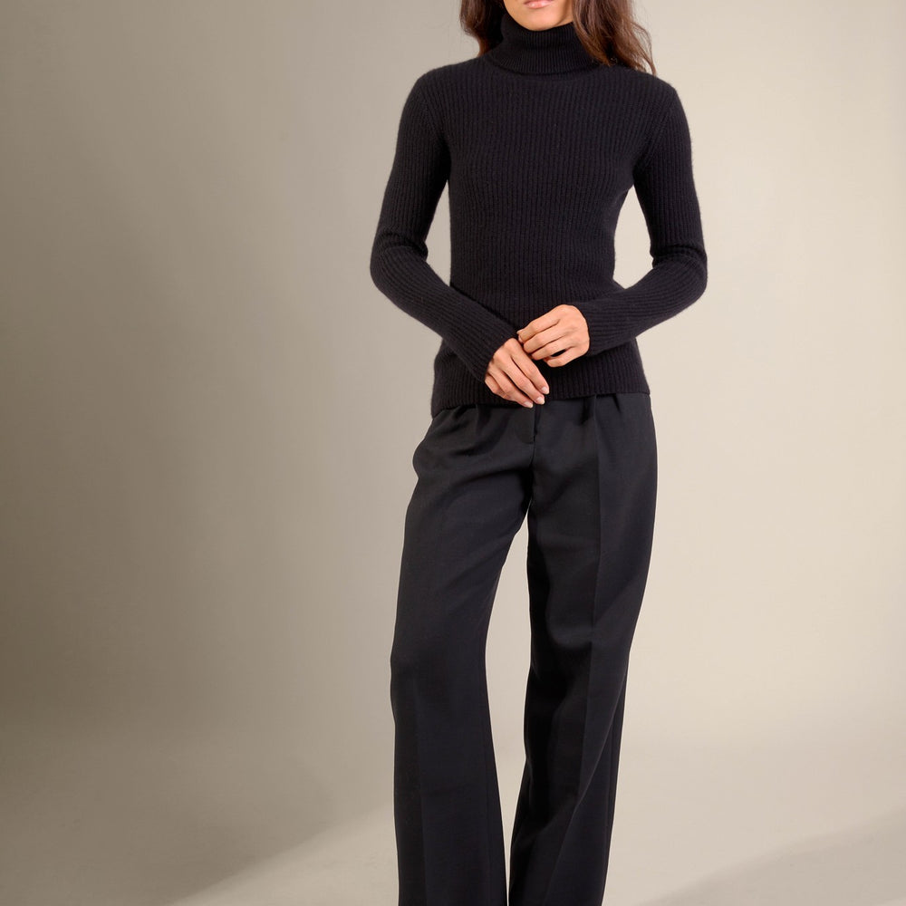 celeste pull col roulé 4 fils noir 100% cachemire