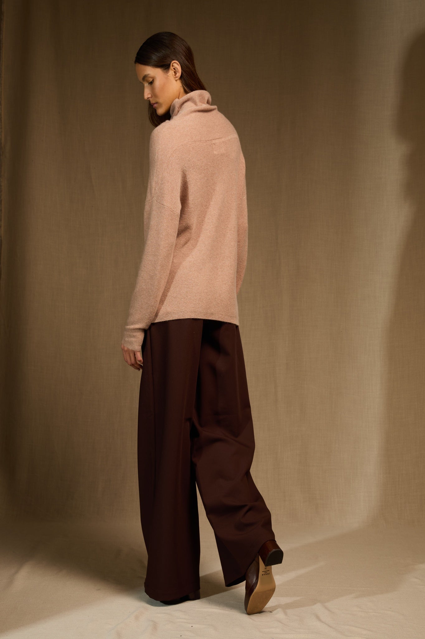 cevaro pull col roulé camel chiné 100% cachemire