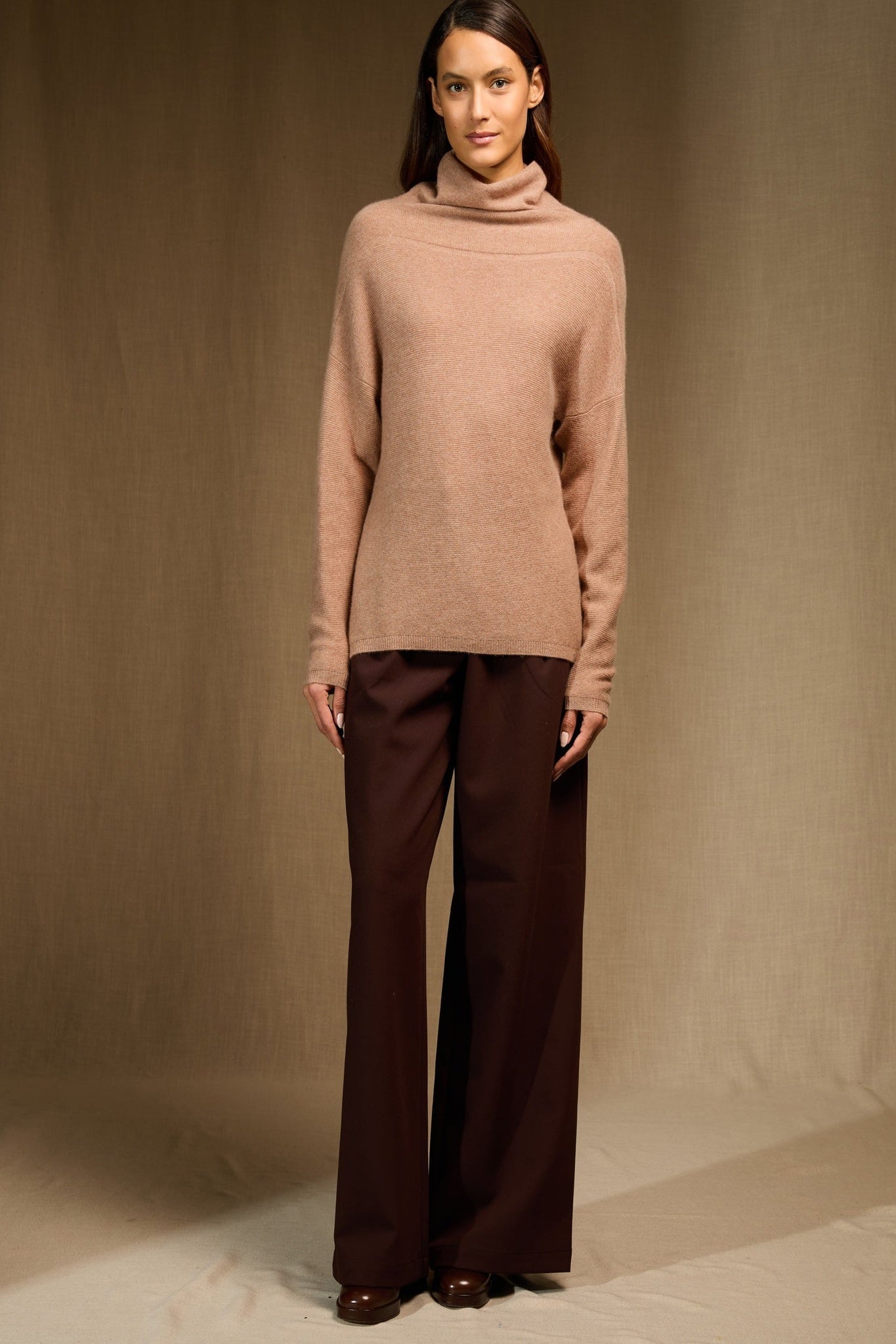 cevaro pull col roulé camel chiné 100% cachemire